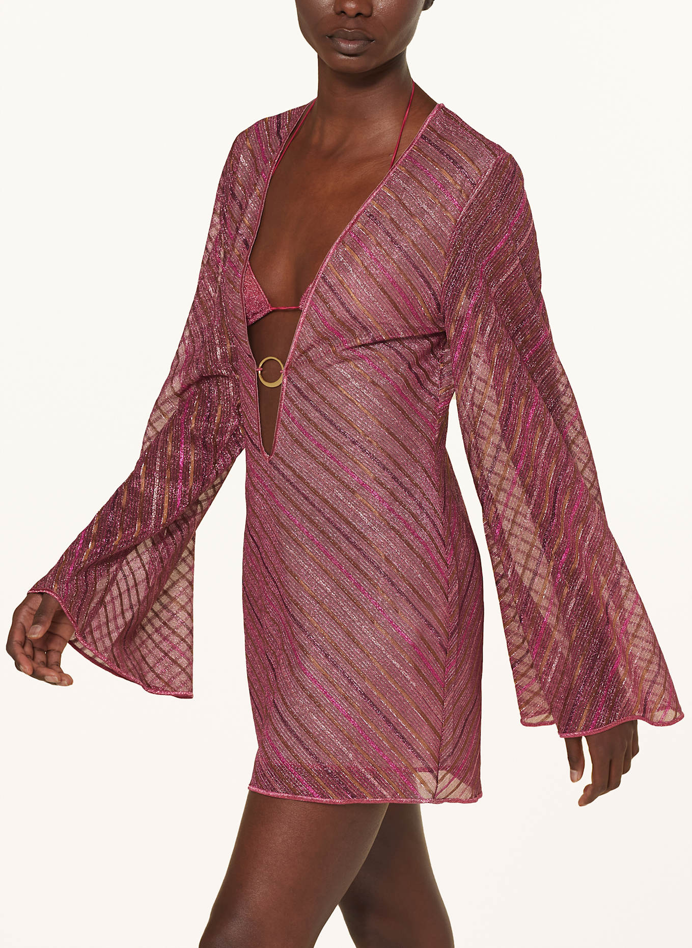 Oséree Strandkleid SHINY STRIPES mit Glitzergarn: NEONPINK / FUCHSIA / COGNAC