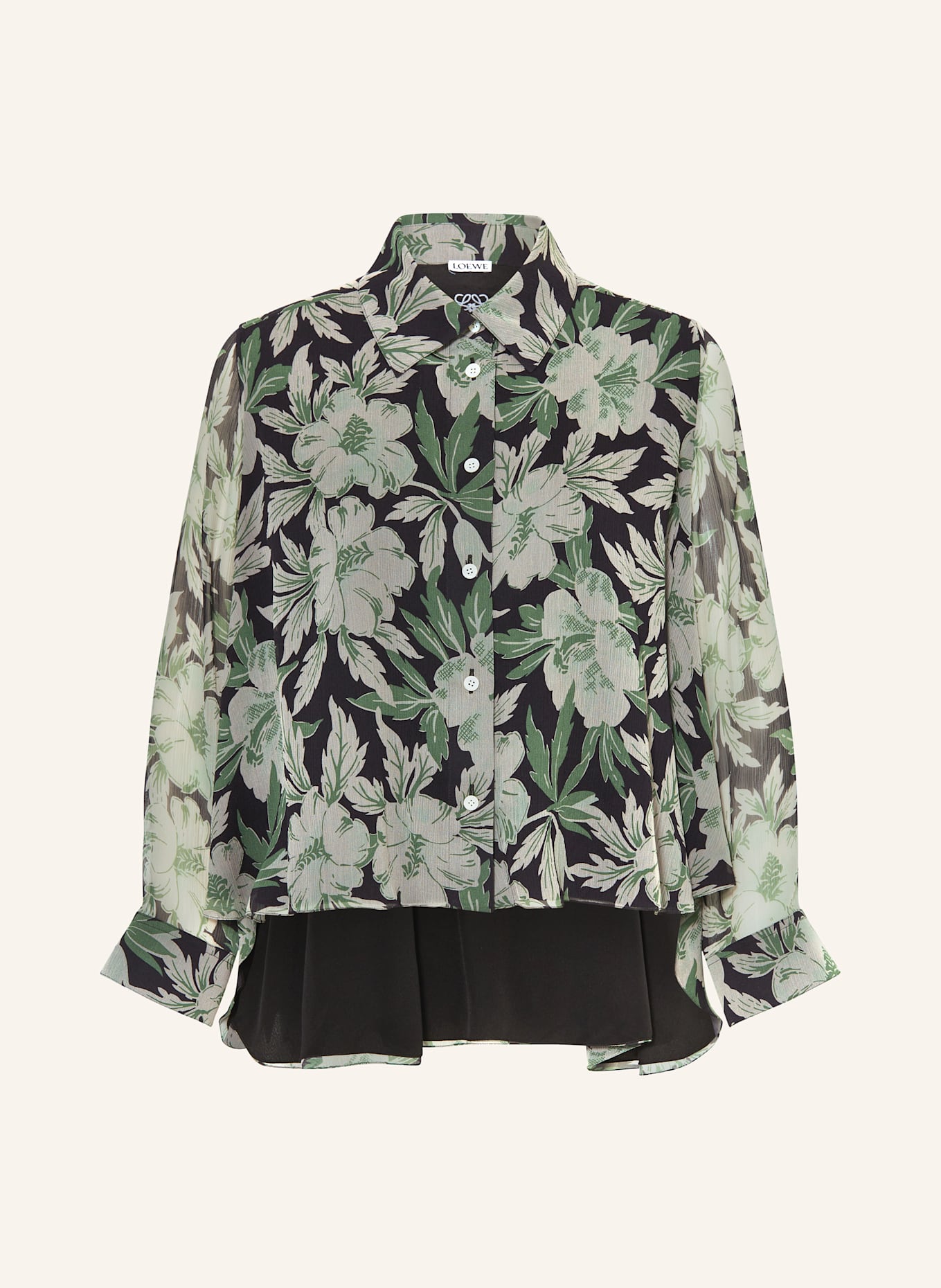 LOEWE Hemdbluse aus Seide: SCHWARZ/ HELLGRAU/ GRÜN