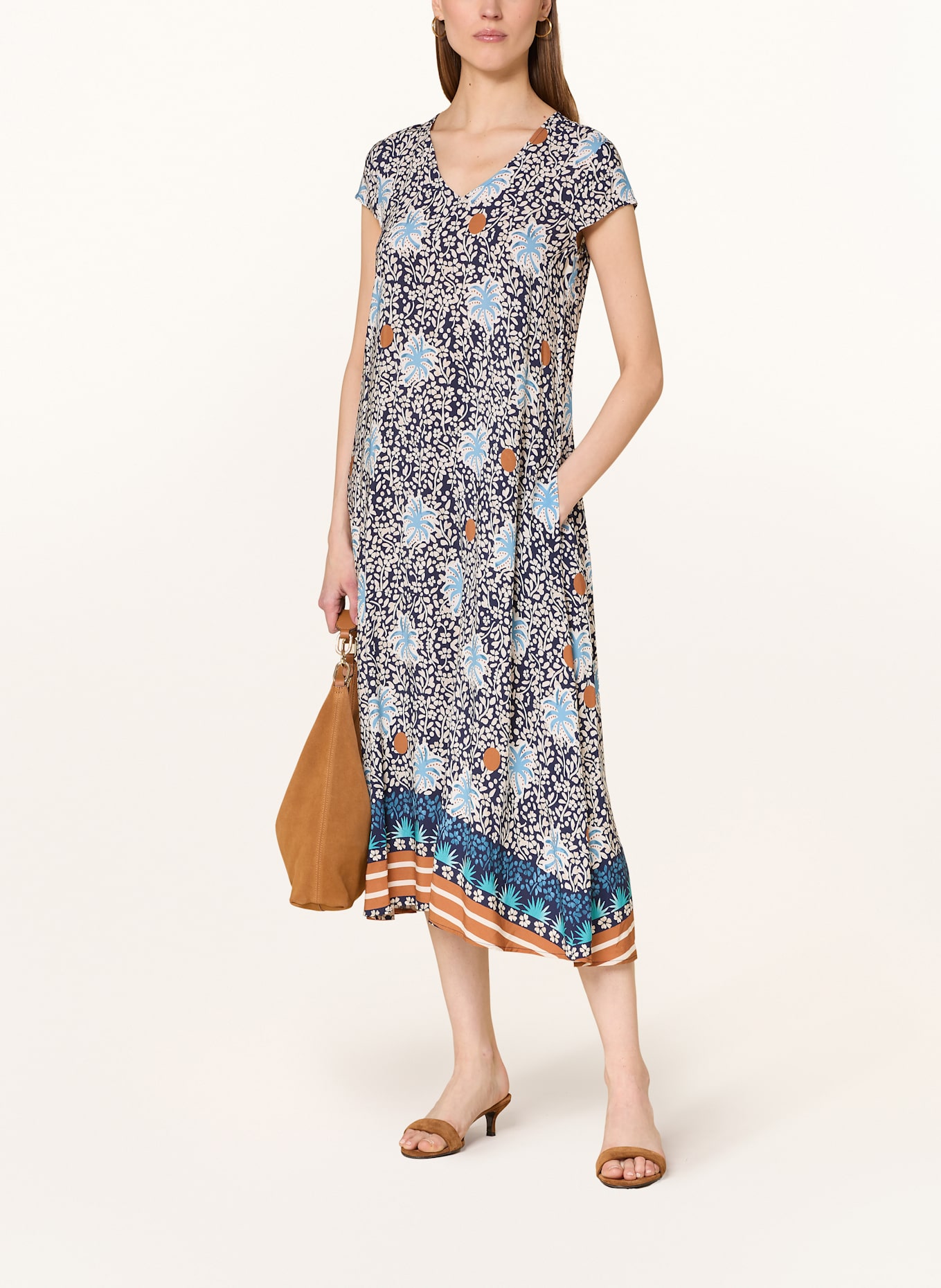 MORE & MORE Kleid: DUNKELBLAU / CREME / HELLBLAU