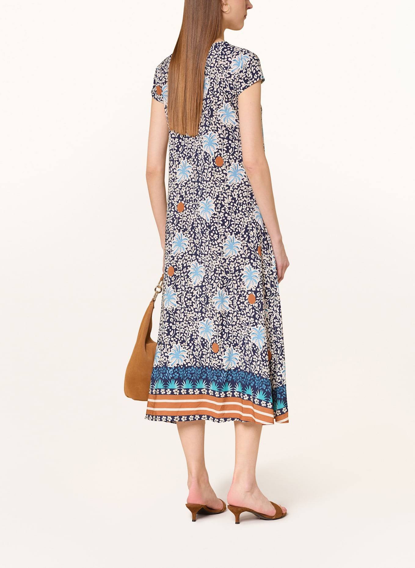 MORE & MORE Kleid: DUNKELBLAU / CREME / HELLBLAU