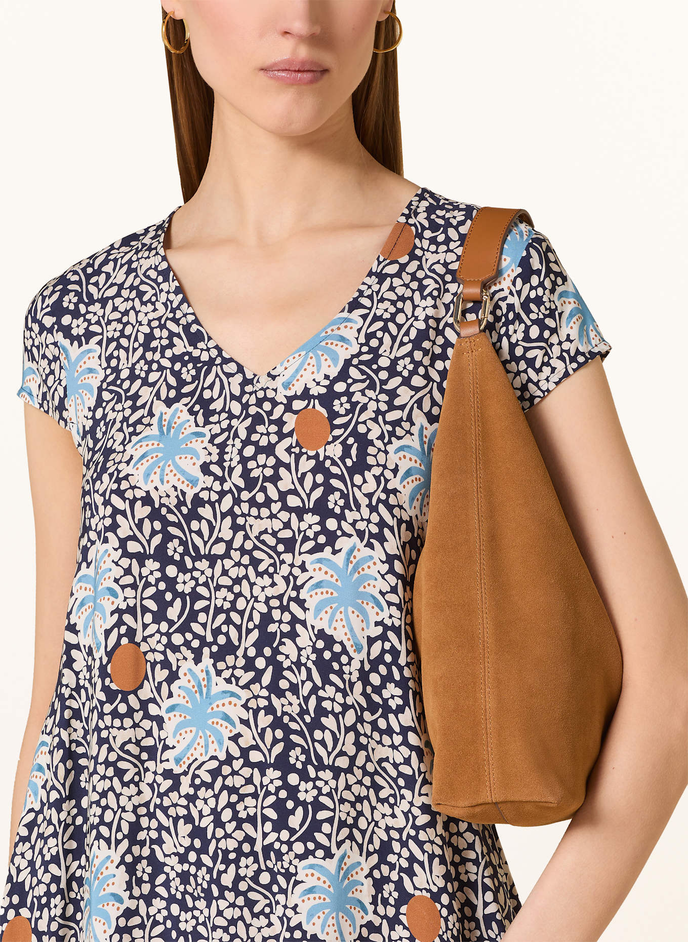 MORE & MORE Kleid: DUNKELBLAU / CREME / HELLBLAU