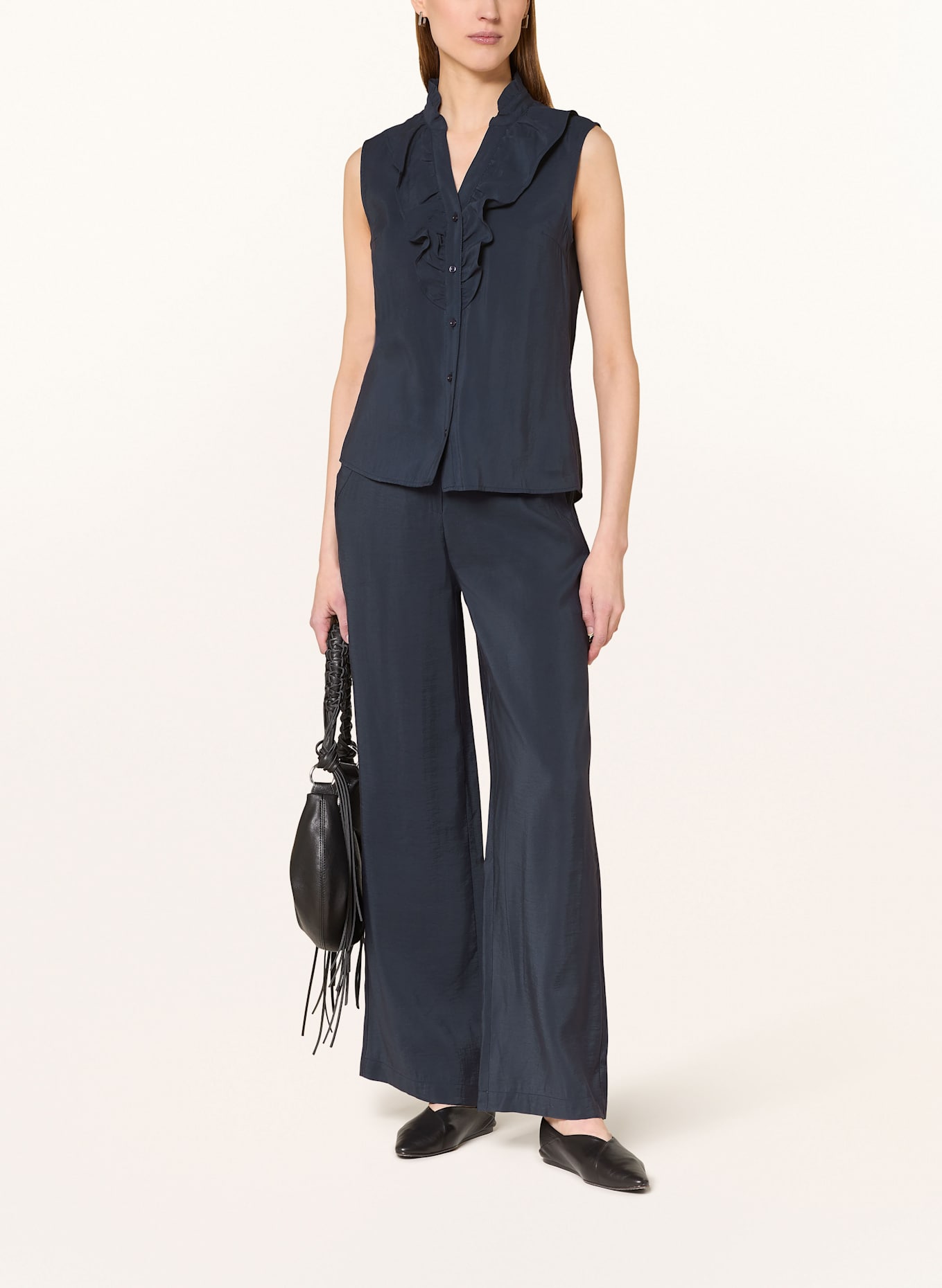 MORE & MORE Bluzka bez rękawów z falbankami: GRANATOWY