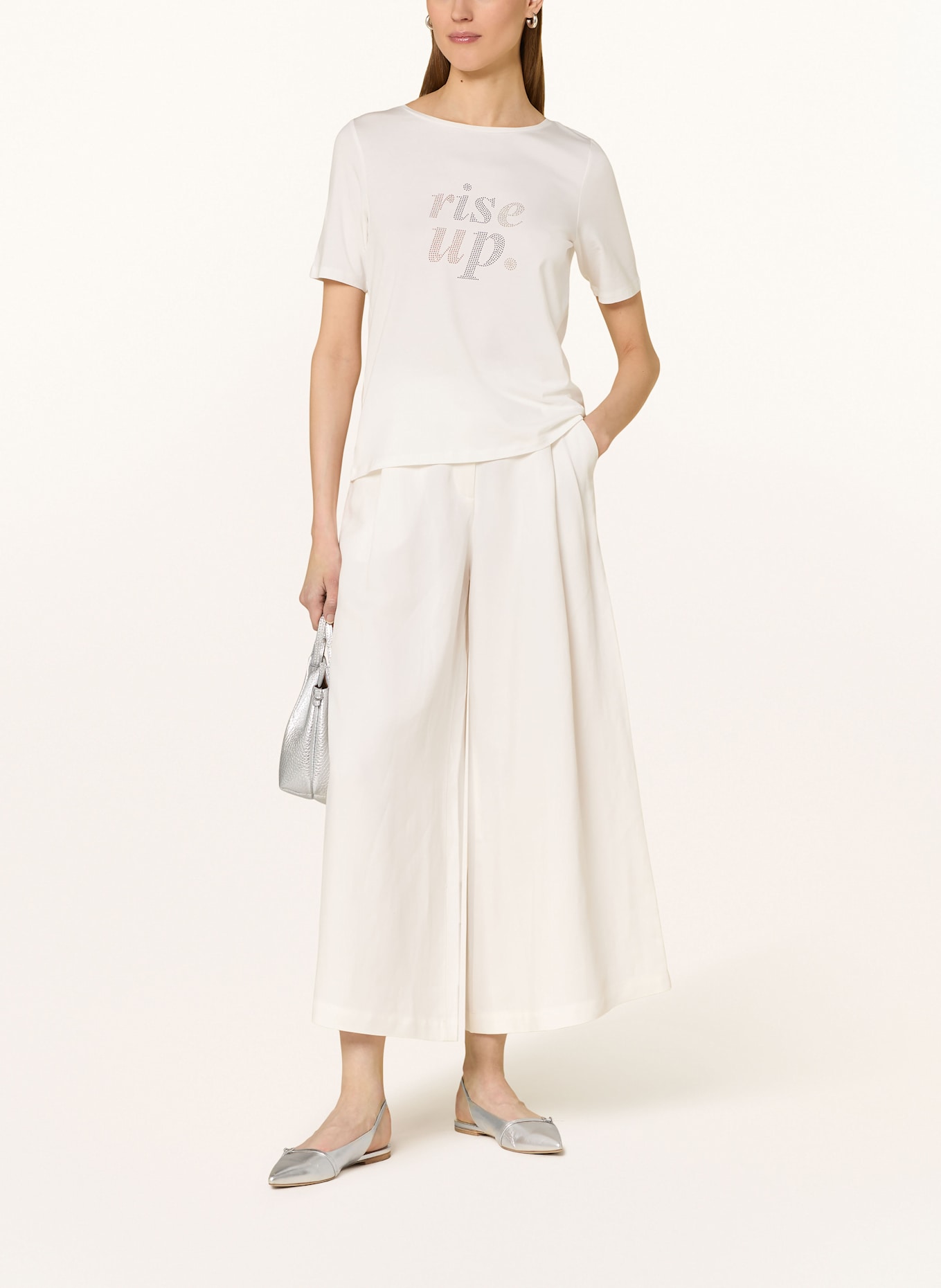 MORE & MORE T-shirt z obszyciem ozdobnymi kamykami: ECRU