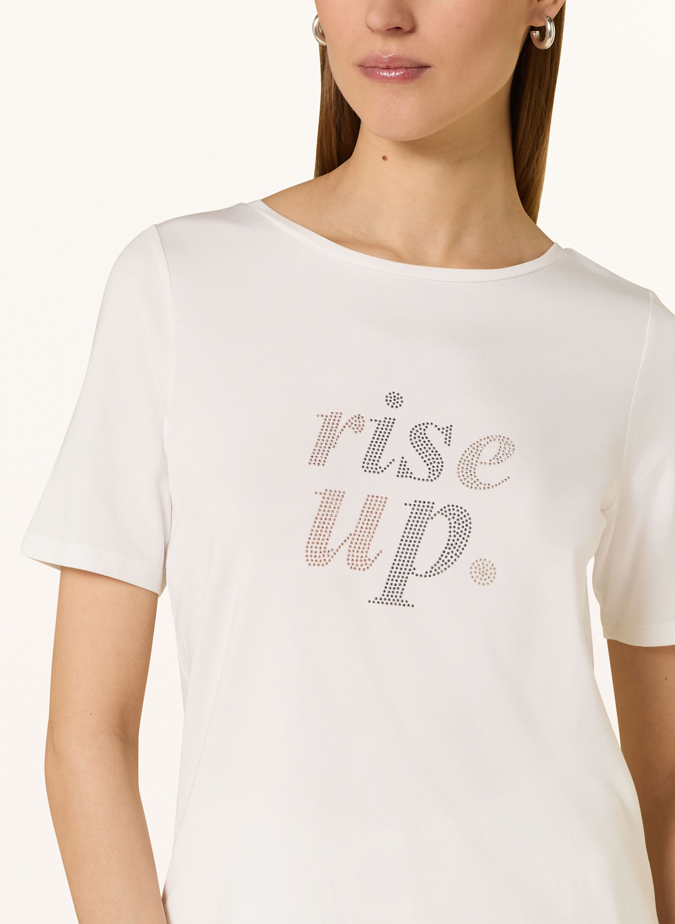 MORE & MORE T-shirt z obszyciem ozdobnymi kamykami: ECRU