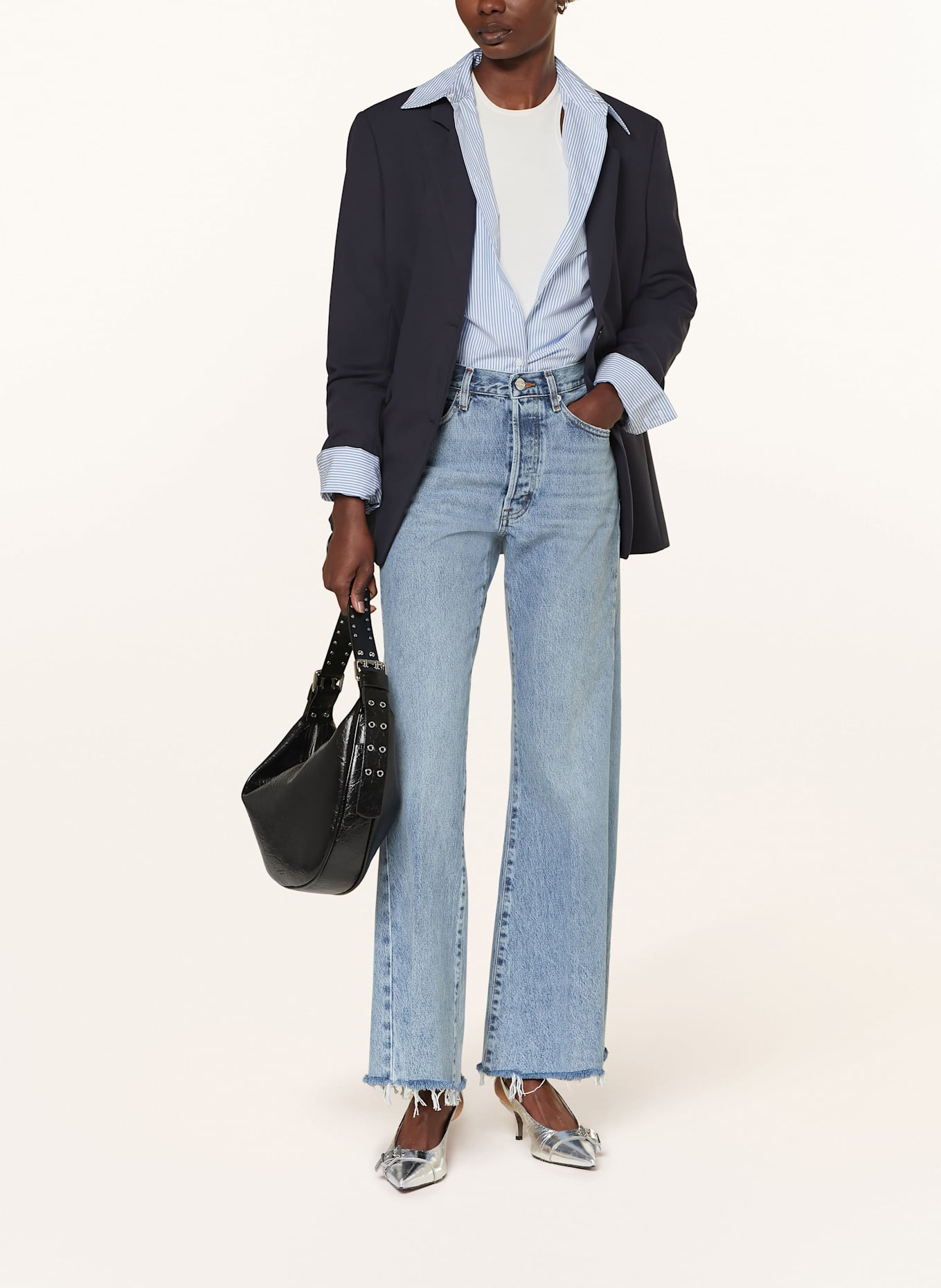 FRAME Flared jeans THE LAX: S shirred jacquard spot dress in cream