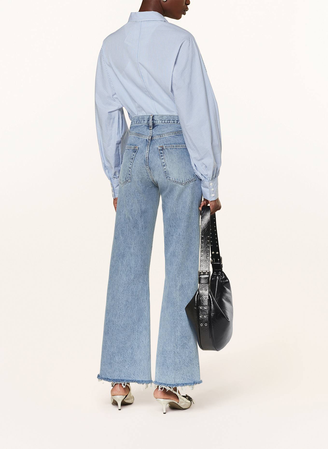 FRAME Flared jeans THE LAX: S shirred jacquard spot dress in cream