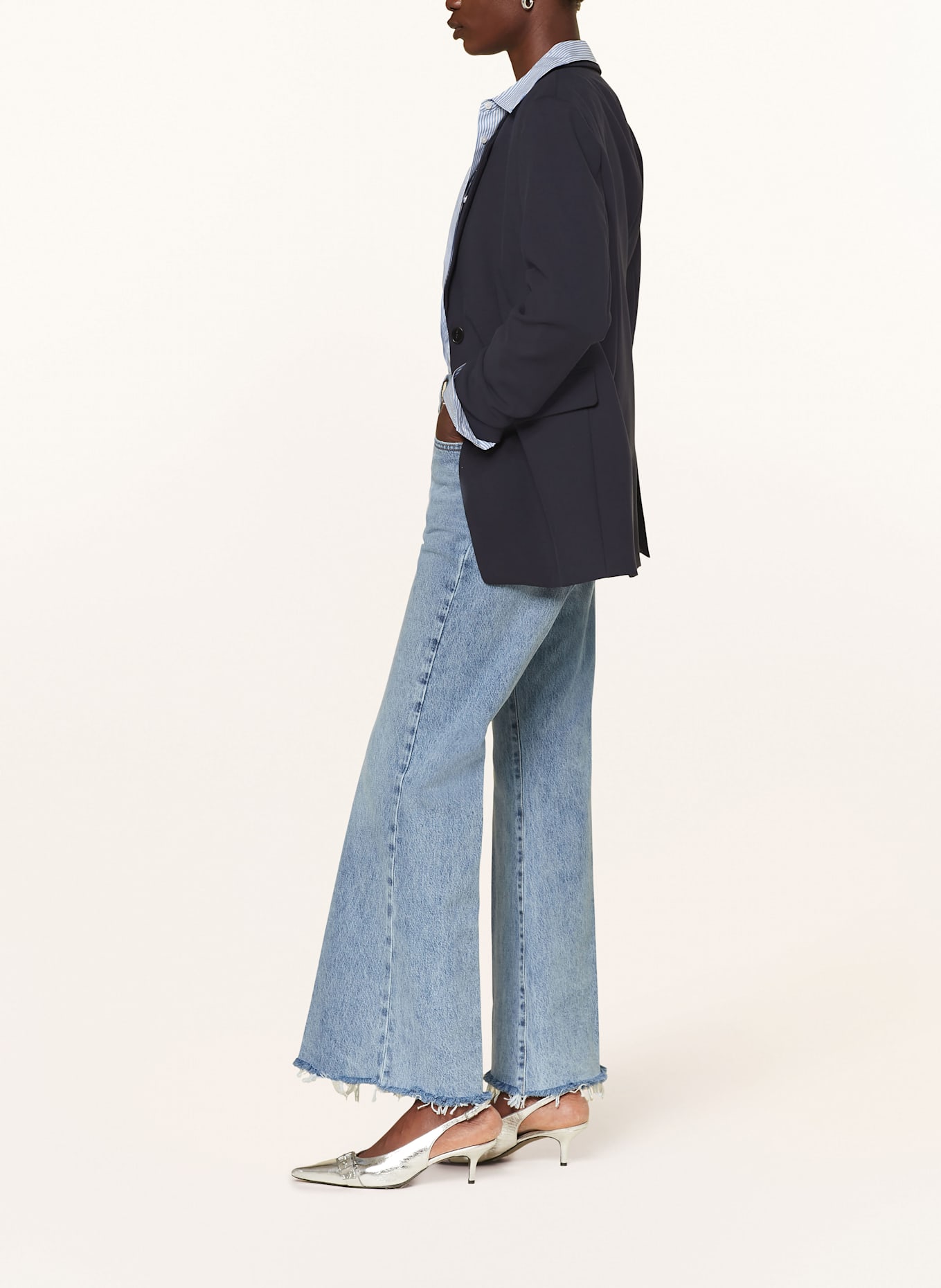 FRAME Flared jeans THE LAX: S shirred jacquard spot dress in cream