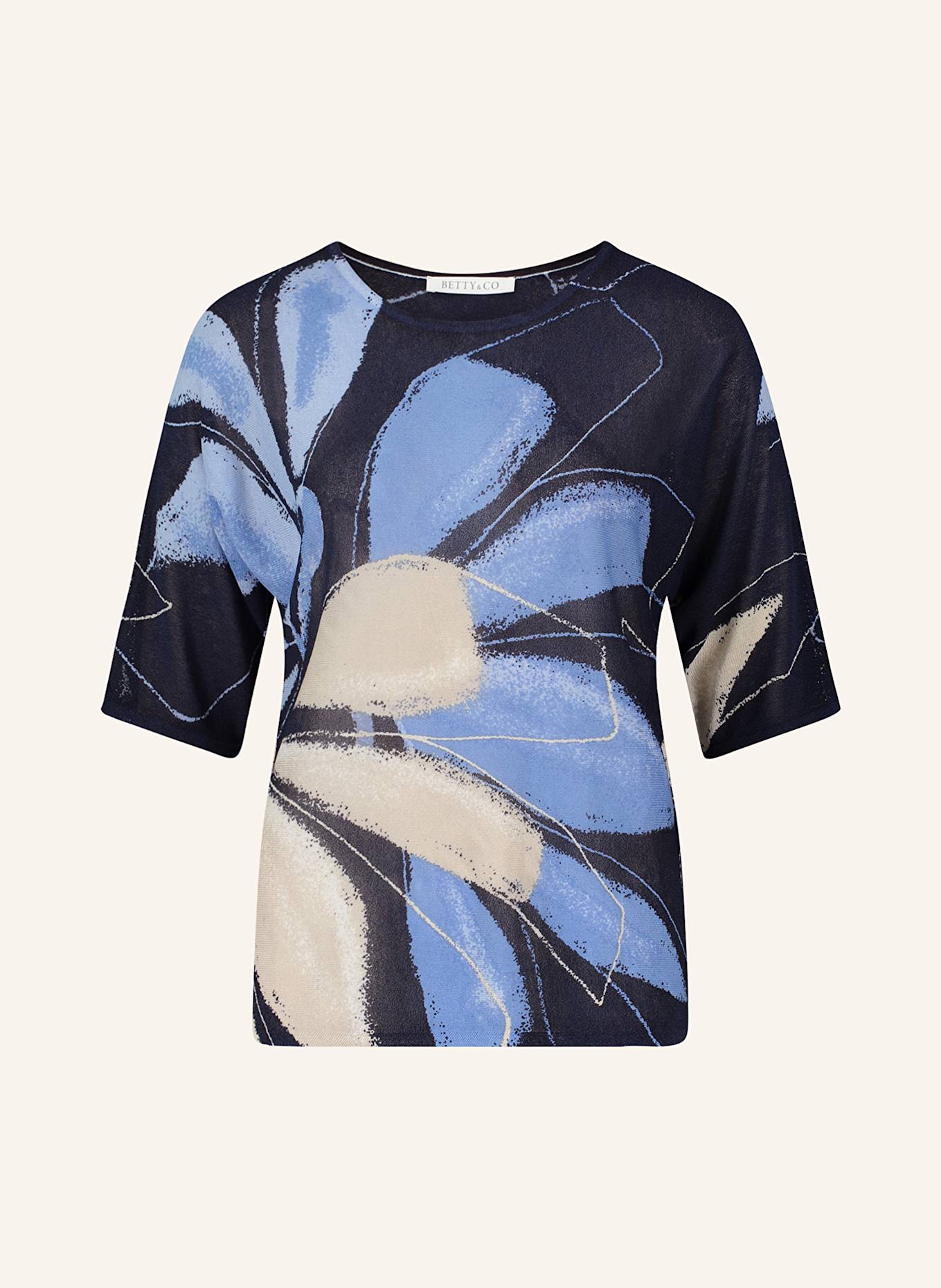 BETTY&CO Dzianinowa koszulka z rękawem 3/4: GRANATOWY/ JASNONIEBIESKI/ BEŻOWY