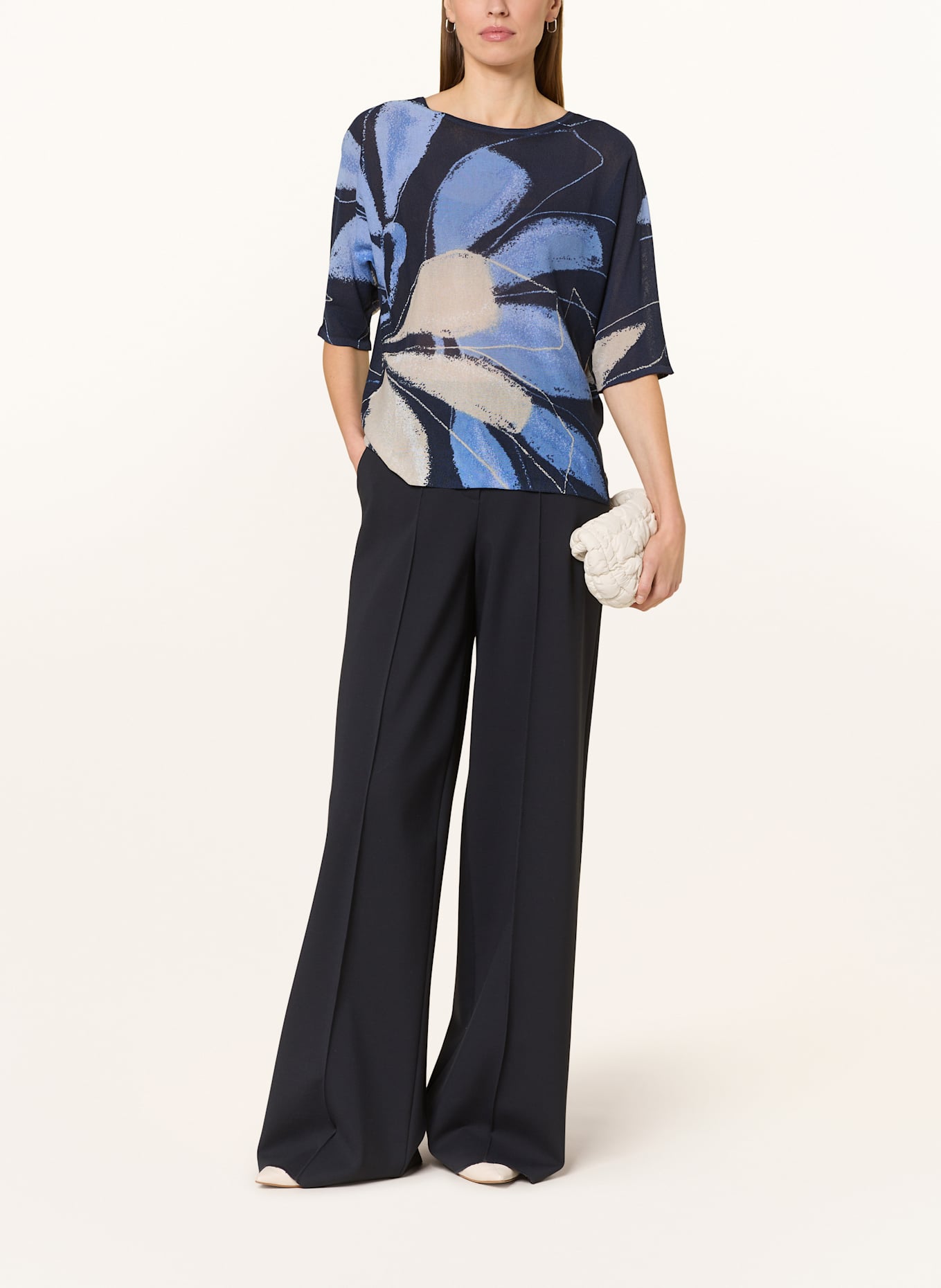 BETTY&CO Dzianinowa koszulka z rękawem 3/4: GRANATOWY/ JASNONIEBIESKI/ BEŻOWY