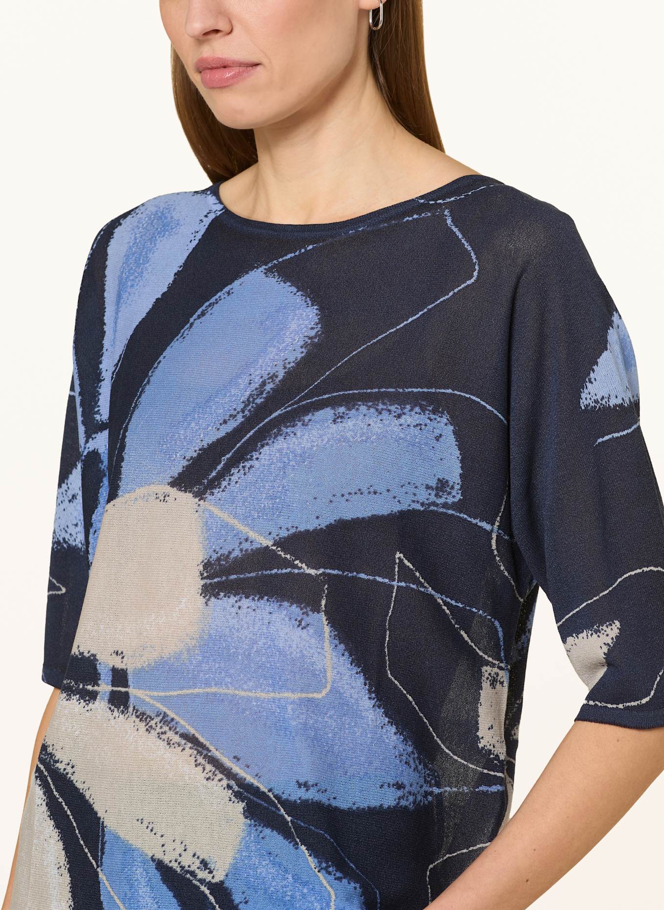 BETTY&CO Dzianinowa koszulka z rękawem 3/4: GRANATOWY/ JASNONIEBIESKI/ BEŻOWY