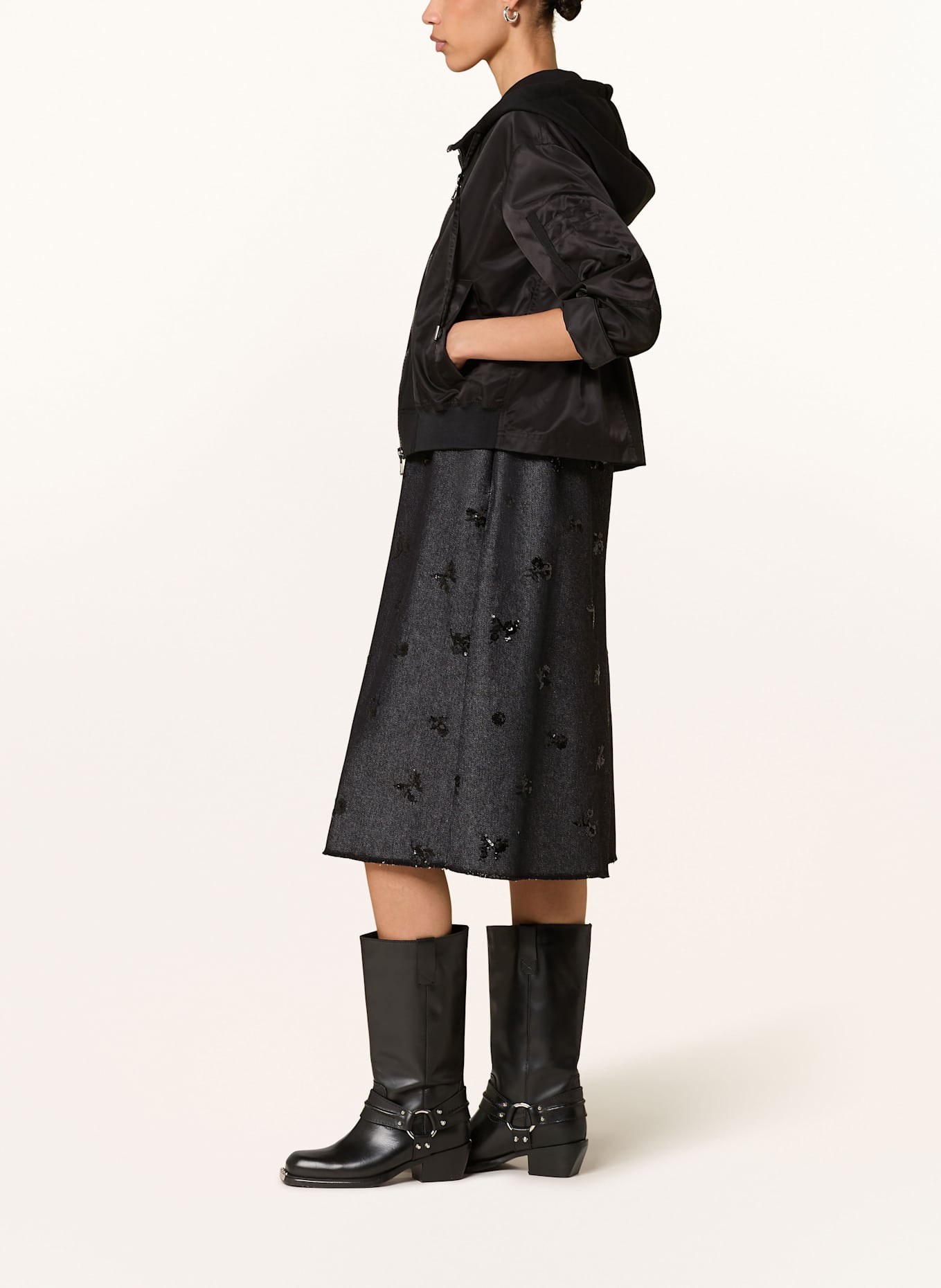 LUISA CERANO Bomber jacket in mixed materials: BLACK