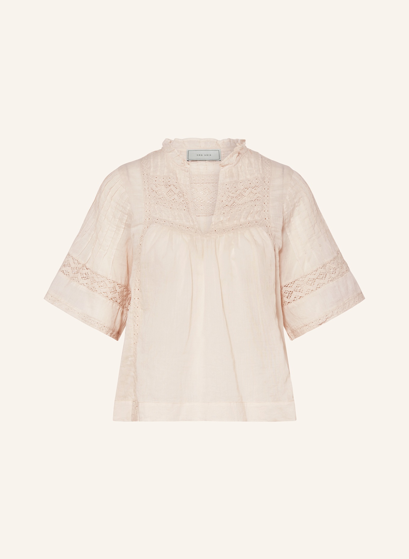 NEO NOIR SIAMA shirt blouse with lace: BEIGE