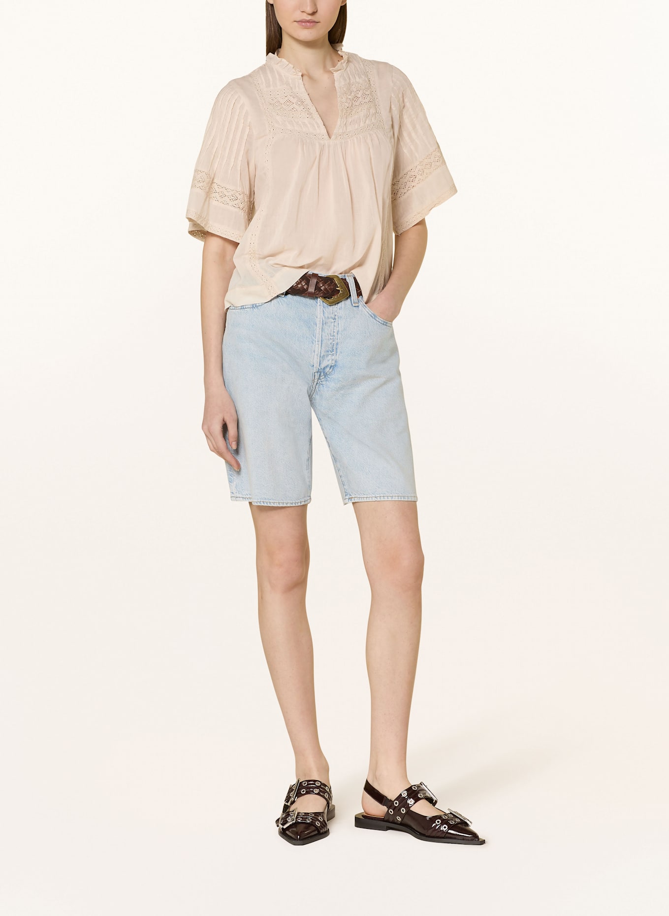 NEO NOIR SIAMA shirt blouse with lace: BEIGE