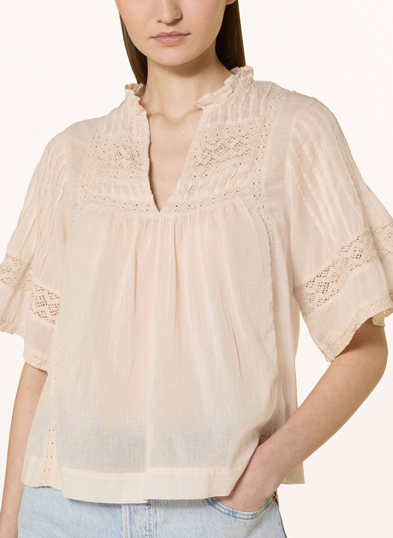 NEO NOIR SIAMA shirt blouse with lace: BEIGE