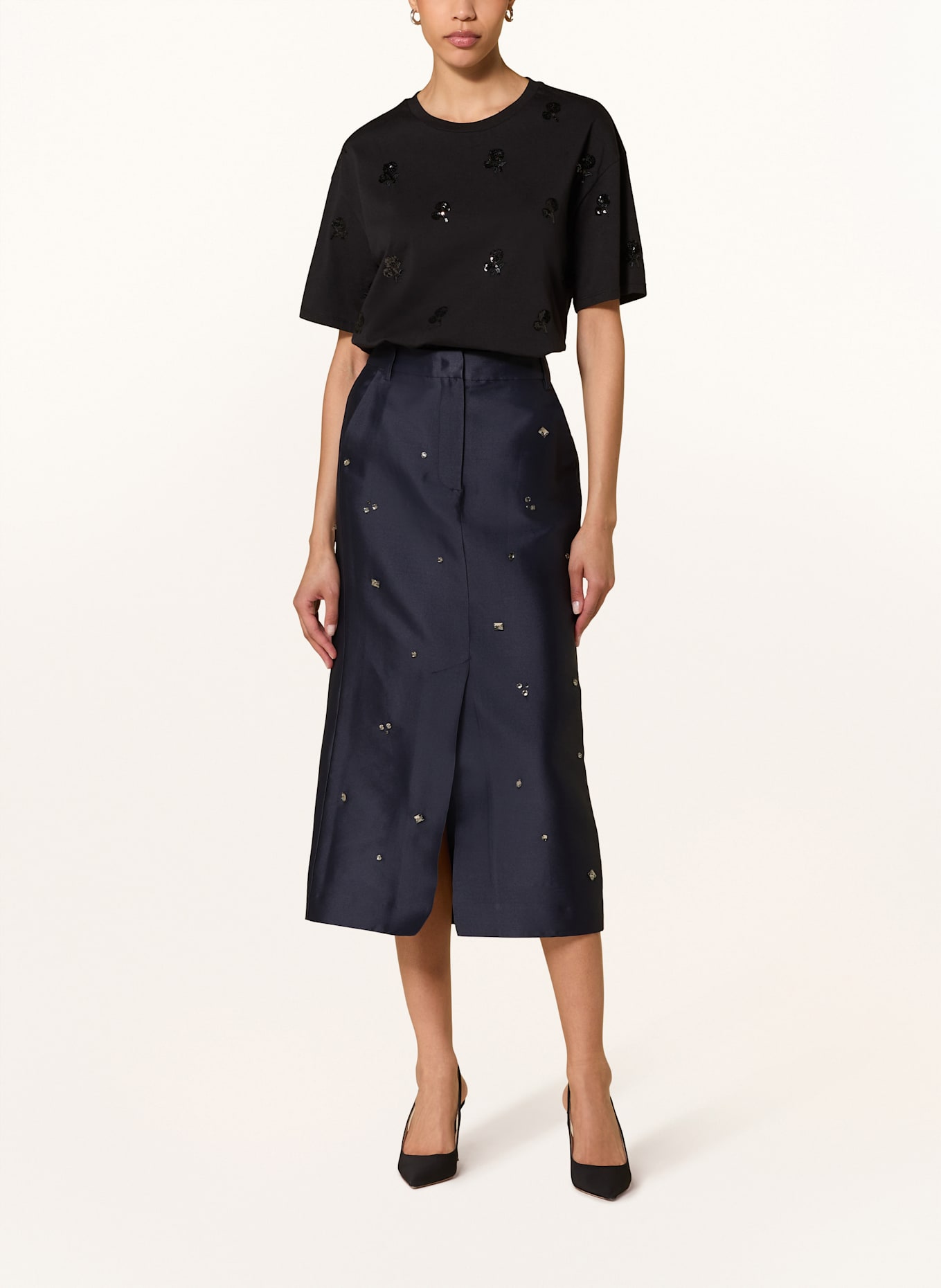 LUISA CERANO Rock mit Schmucksteinen: DUNKELBLAU