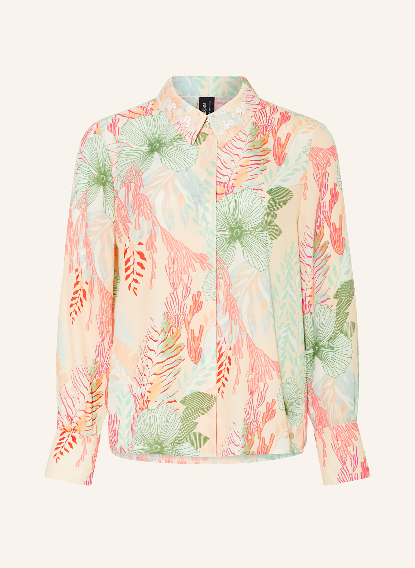 MARC CAIN Hemdbluse mit Pailletten: 112 bright ecru