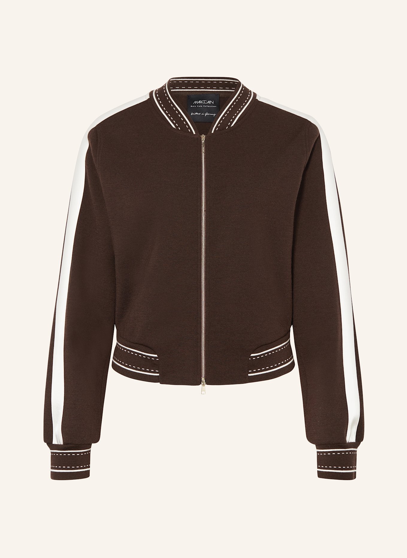 MARC CAIN Bomber jacket with tuxedo stripes: 699 dark wood