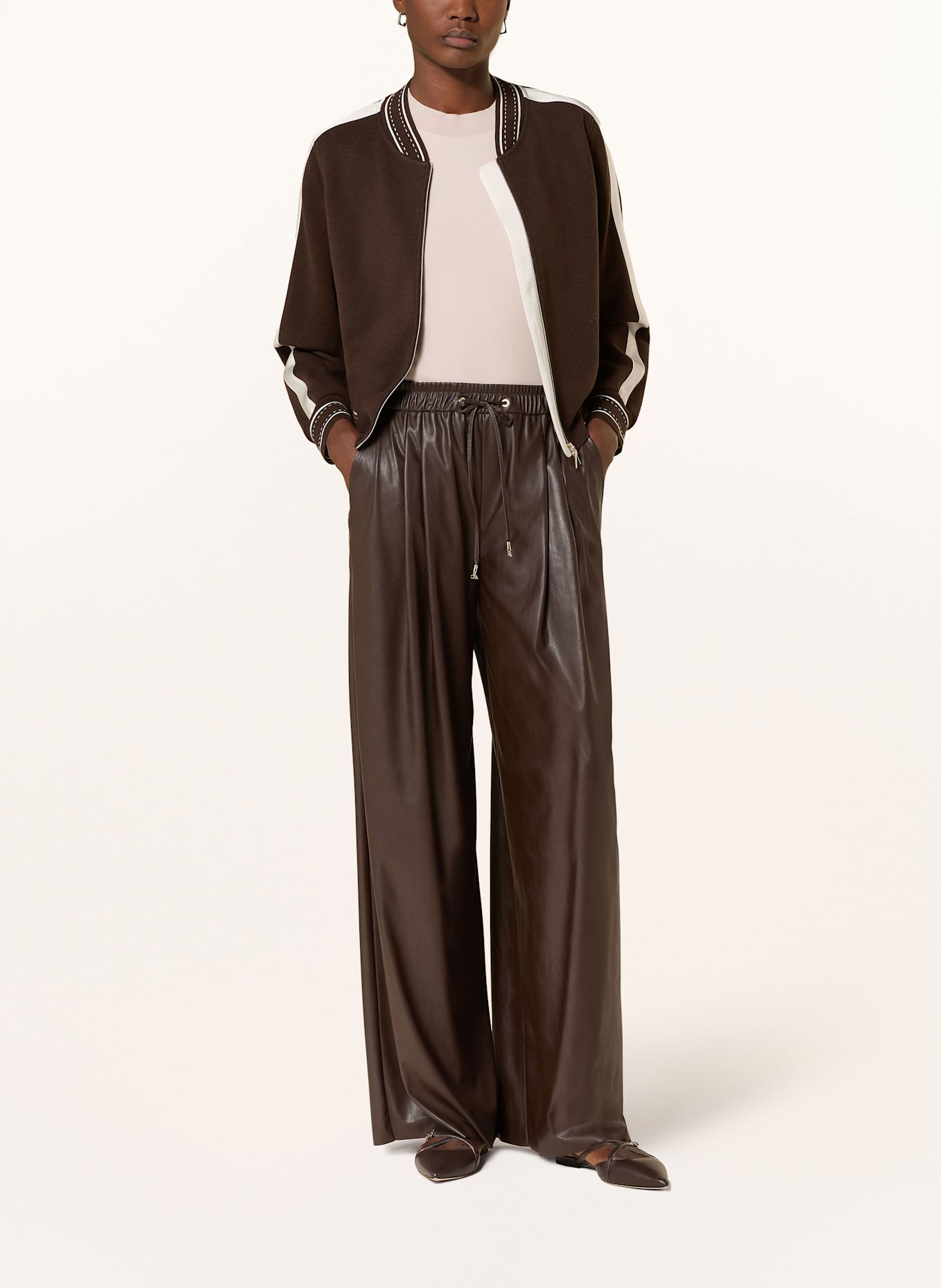 MARC CAIN Bomber jacket with tuxedo stripes: 699 dark wood