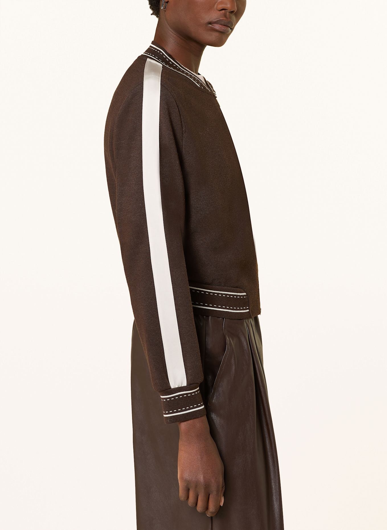 MARC CAIN Bomber jacket with tuxedo stripes: 699 dark wood