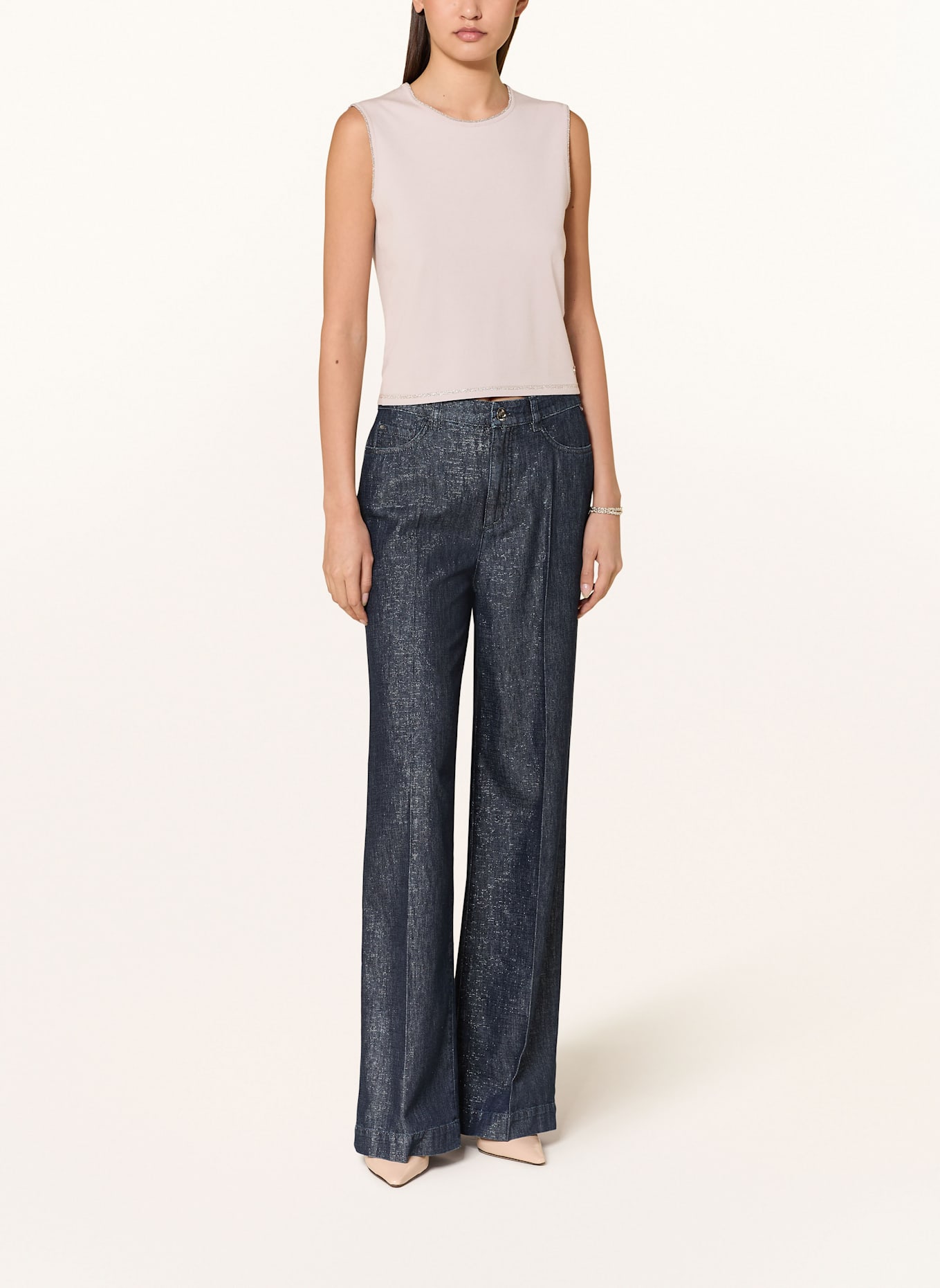 MARC CAIN Top z błyszczącą przędzą: 702 light desert taupe