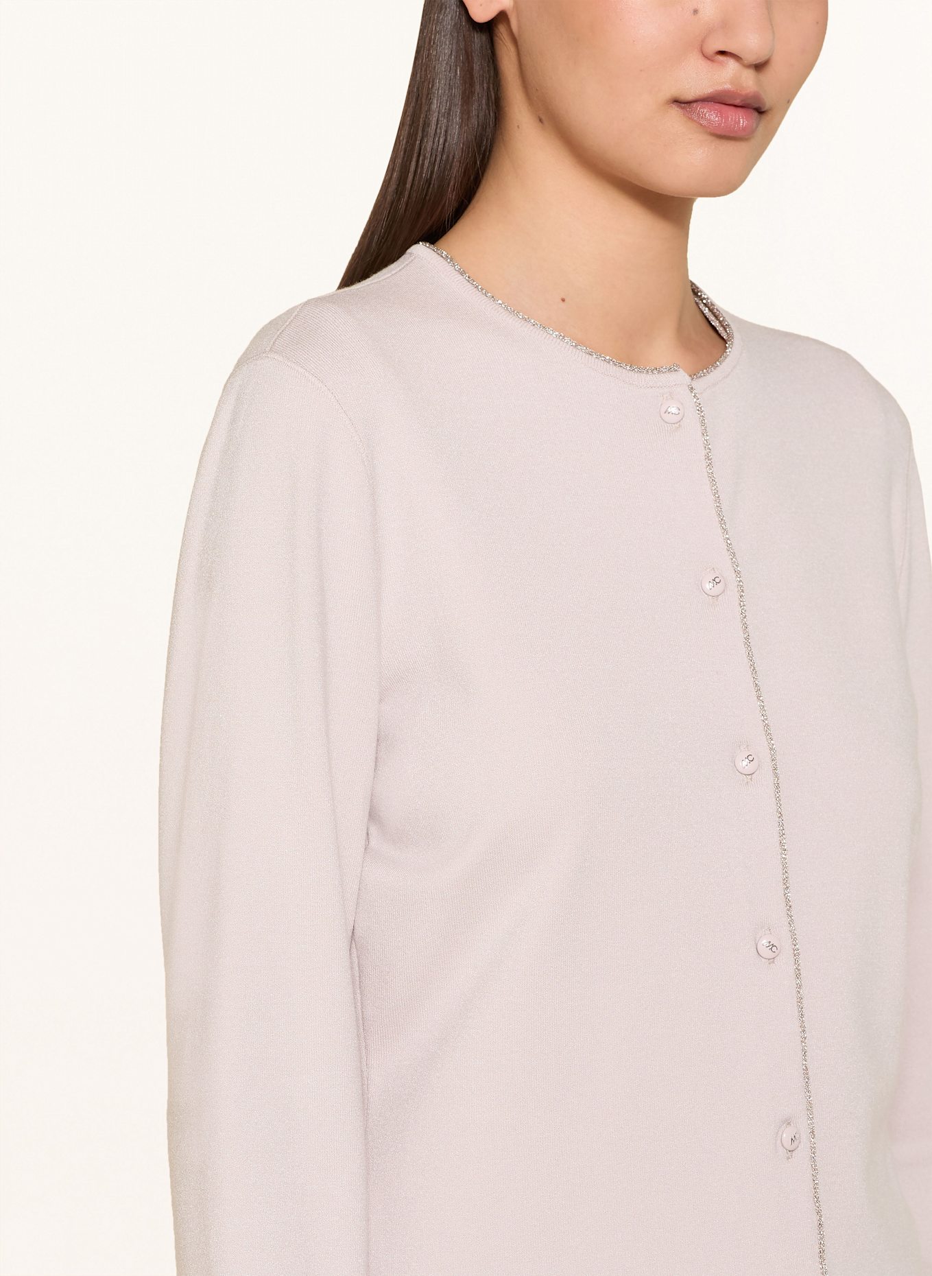 MARC CAIN Strickjacke mit Glitzergarn: 702 light desert taupe