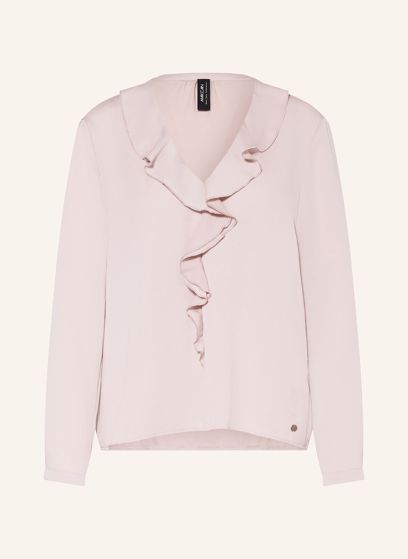 MARC CAIN Shirt blouse with frills: 702 light desert taupe