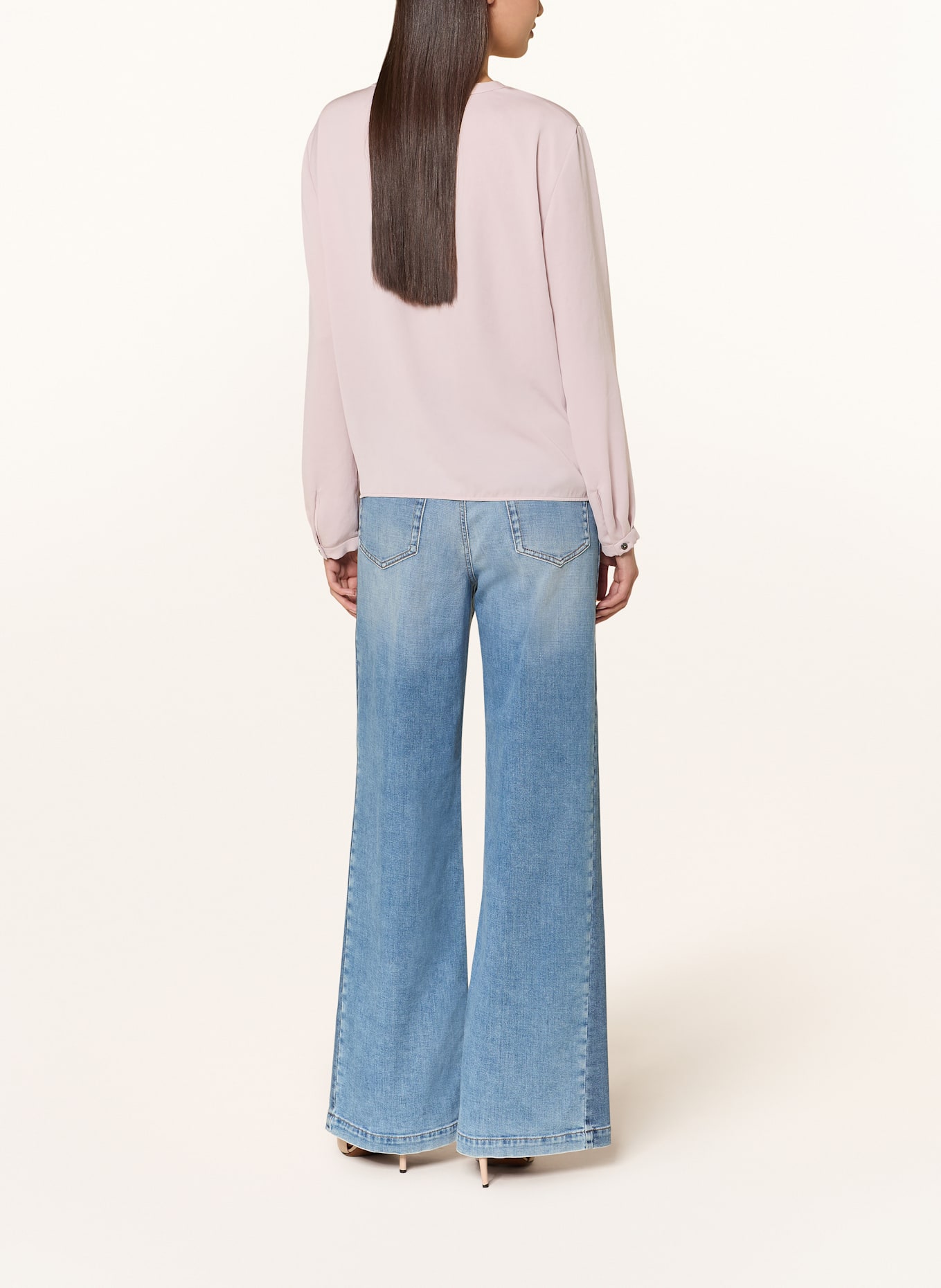 MARC CAIN Shirt blouse with frills: 702 light desert taupe