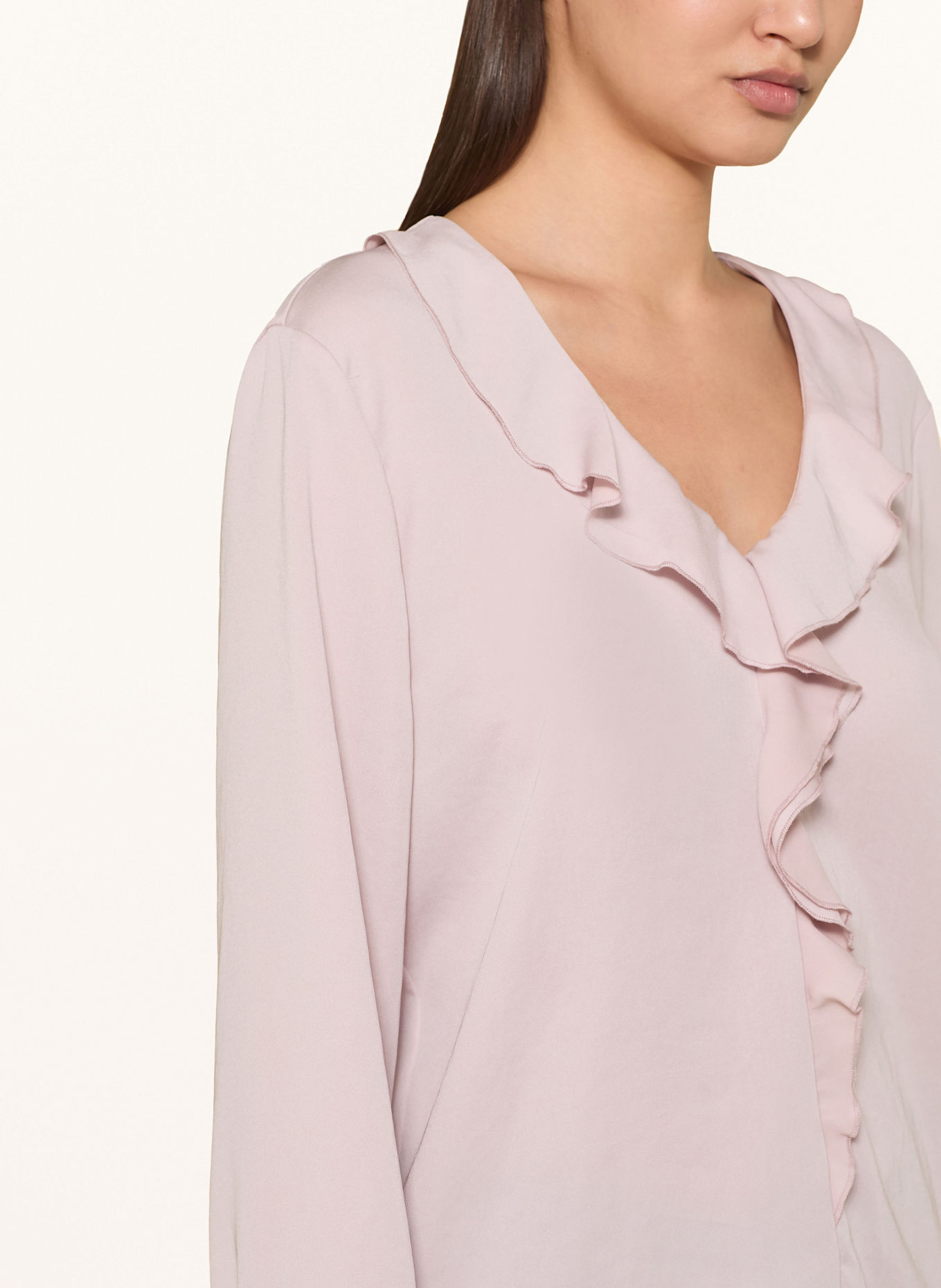 MARC CAIN Shirt blouse with frills: 702 light desert taupe