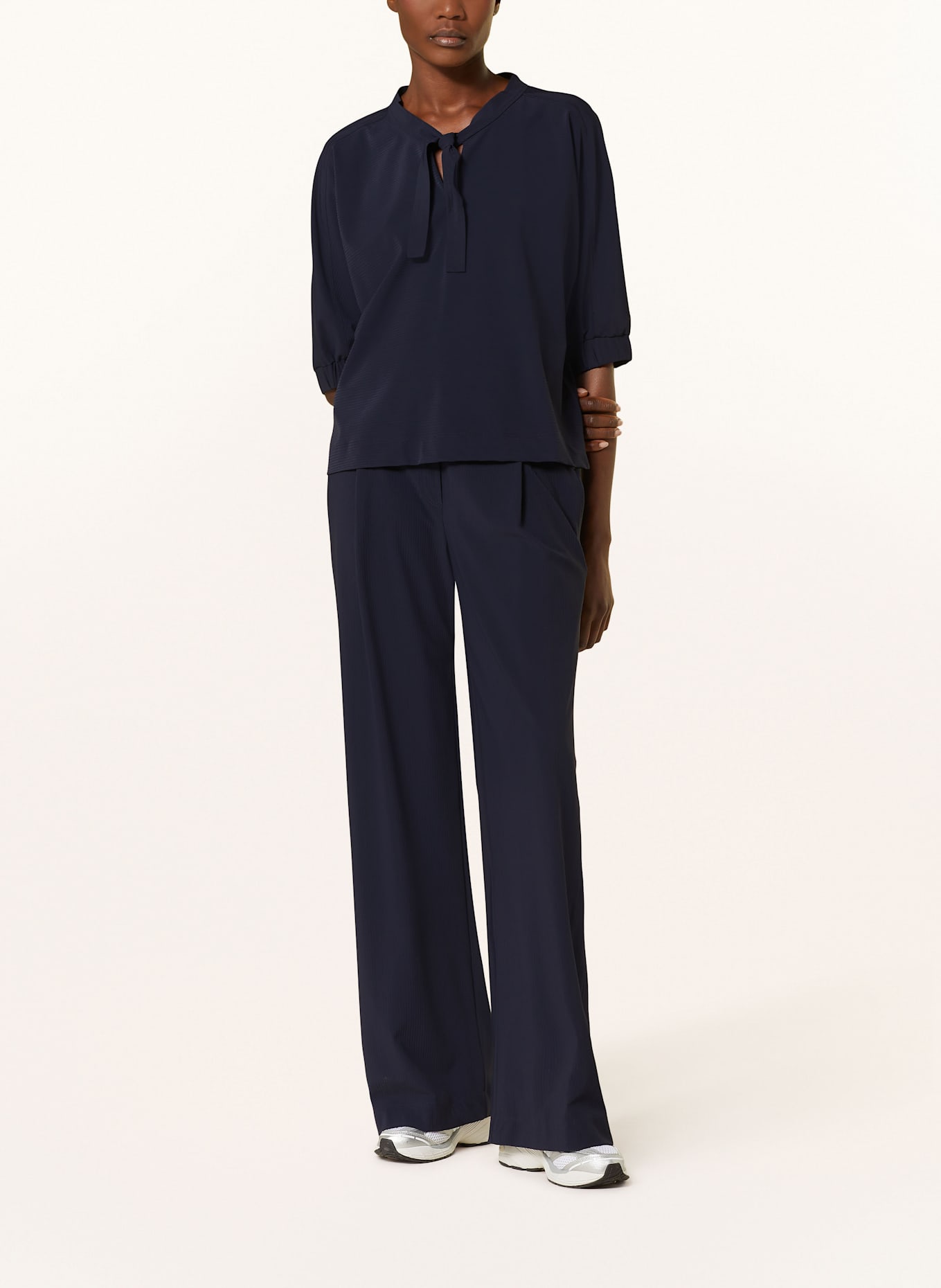 MARC CAIN Spodnie marlena WEDI z mieszanki materiałów: GRANATOWY