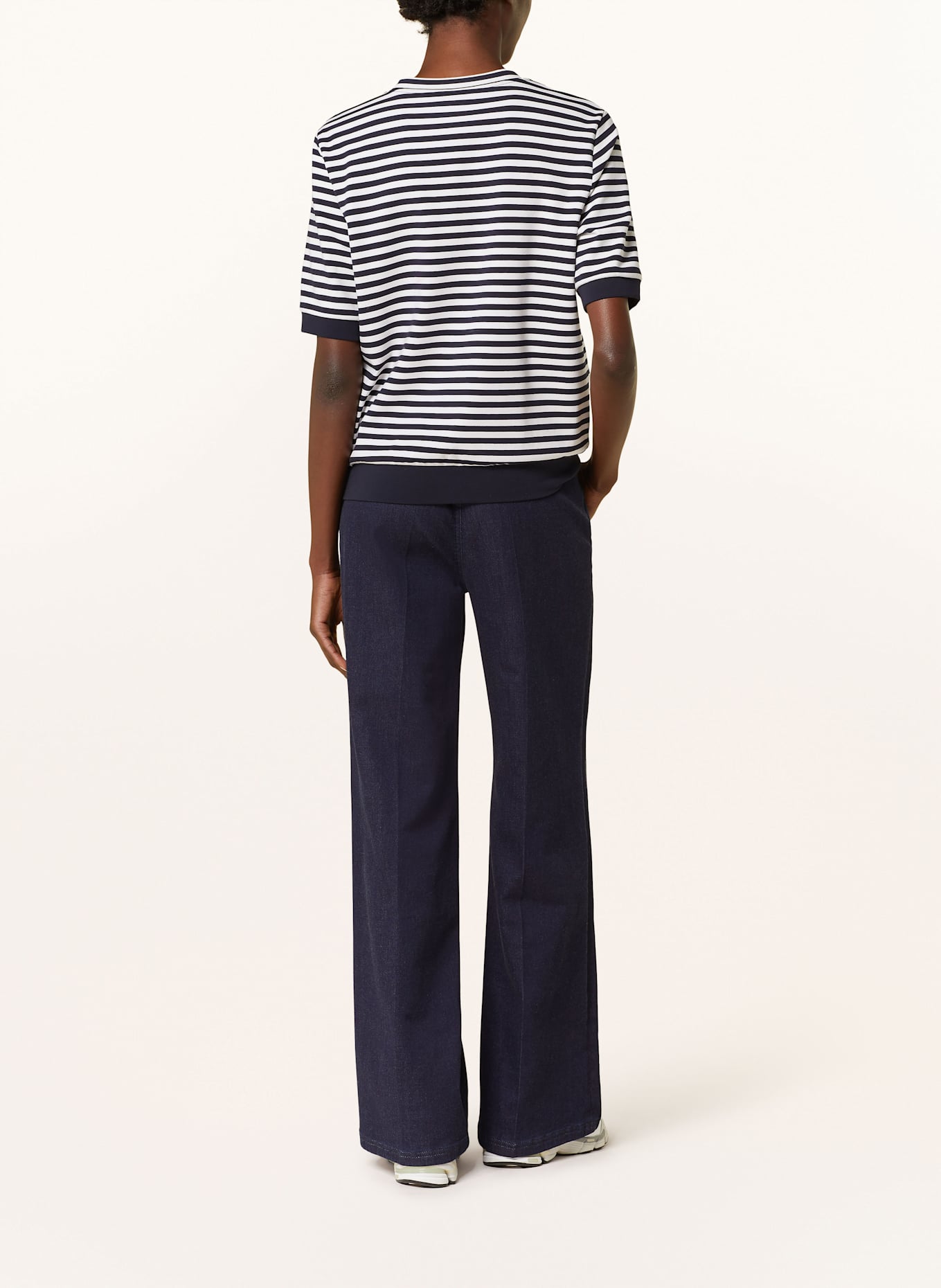 MARC CAIN T-Shirt: DUNKELBLAU / WEISS