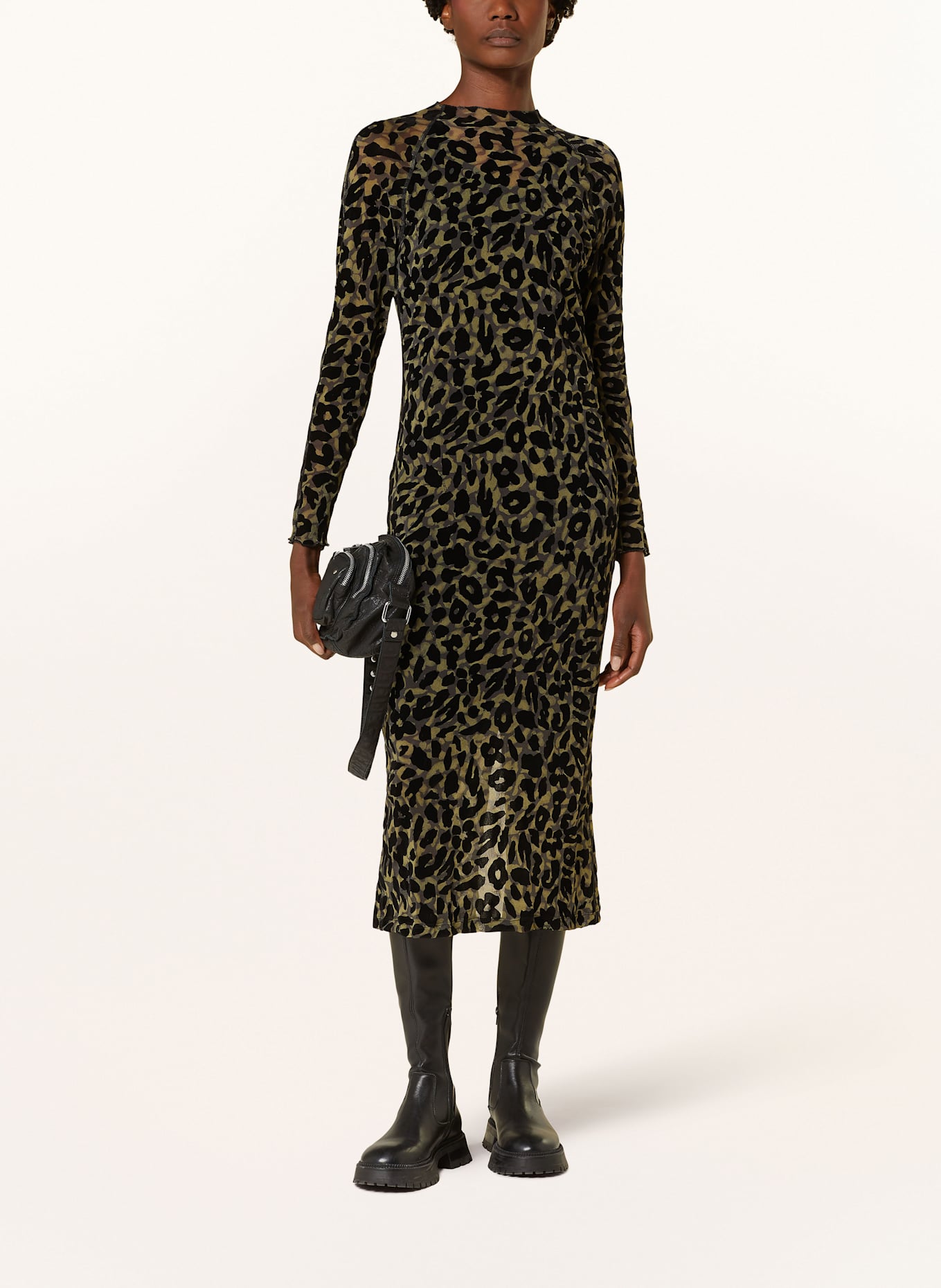 MARC CAIN Mesh-Kleid mit Samt: 595 olive drab