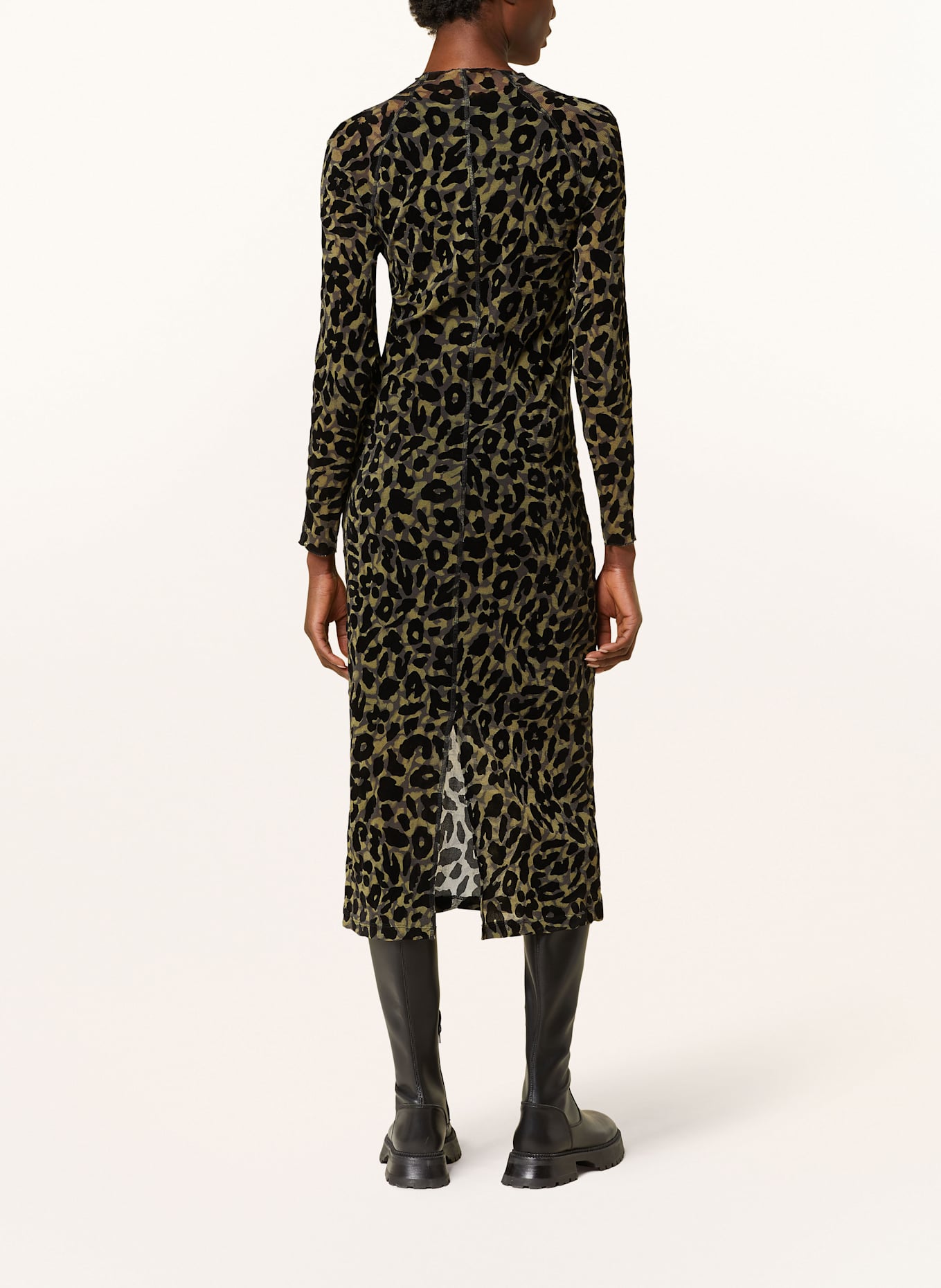 MARC CAIN Mesh-Kleid mit Samt: 595 olive drab