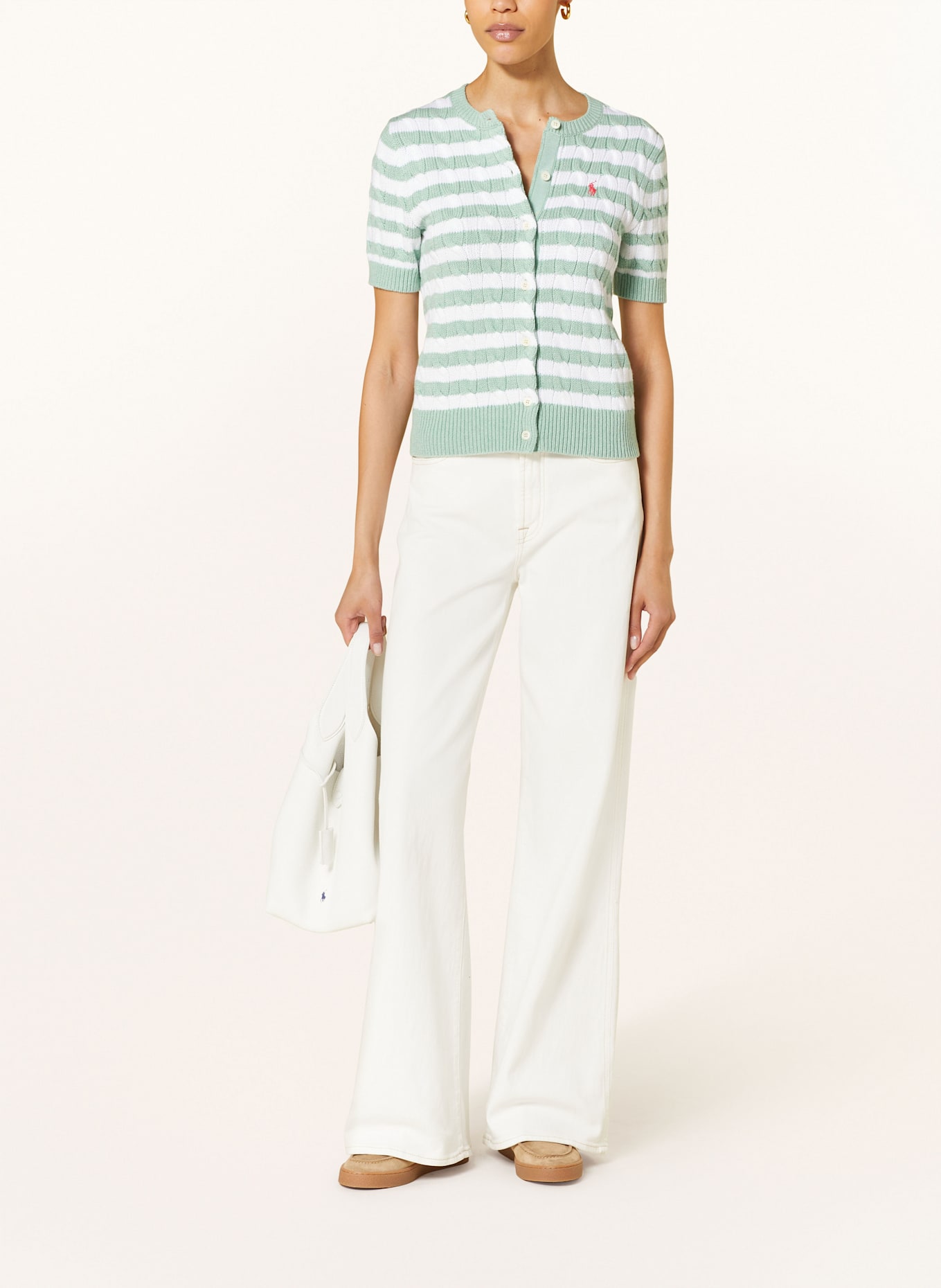 POLO RALPH LAUREN Strickjacke: HELLGRÜN / WEISS