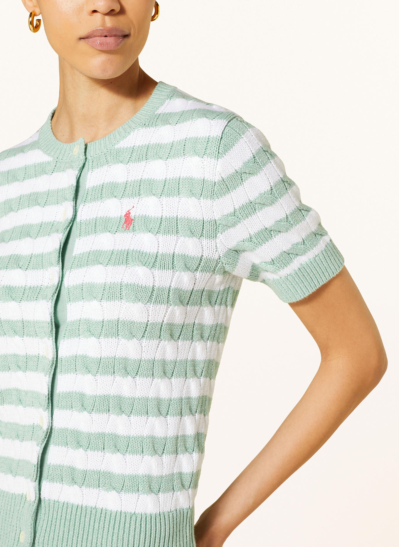 POLO RALPH LAUREN Strickjacke: HELLGRÜN / WEISS