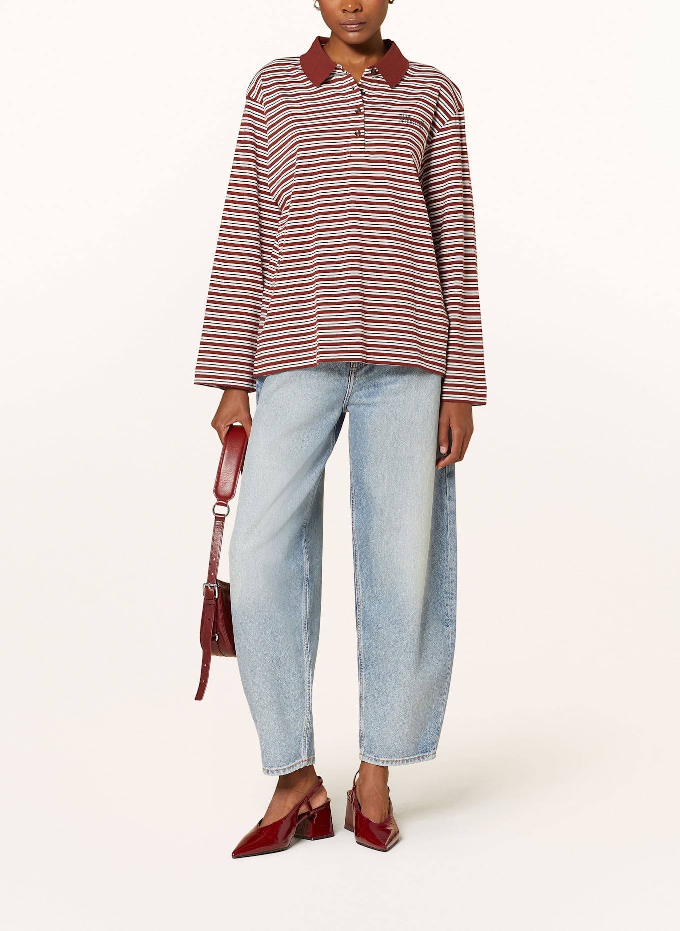 BAUM UND PFERDGARTEN Jersey-Poloshirt JEANNI: BRAUN / CREME / SCHWARZ