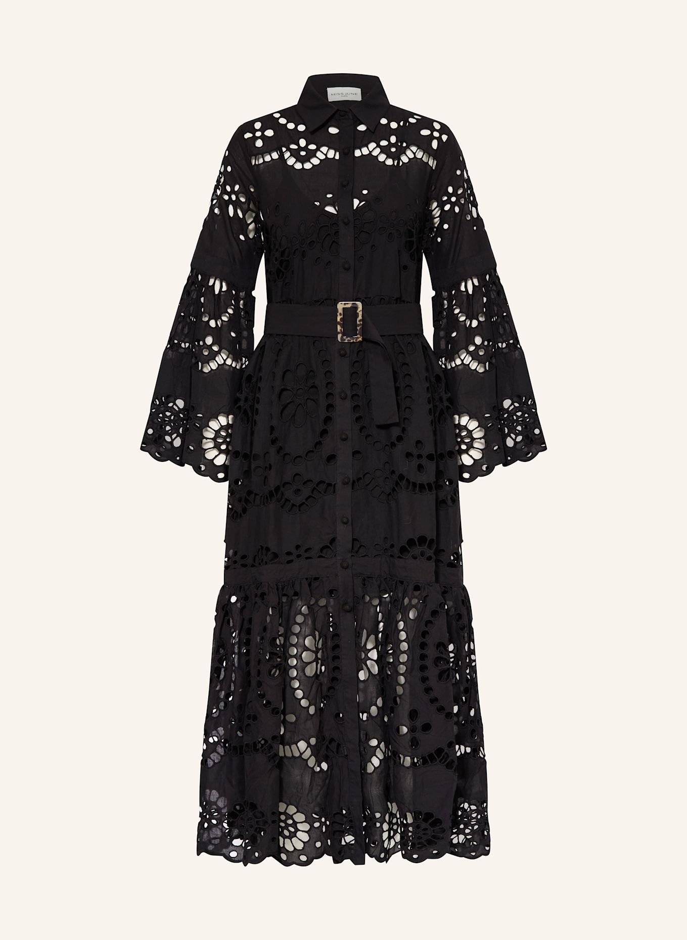 MISS JUNE Košilové šaty z děrované krajky: ČERNÁ