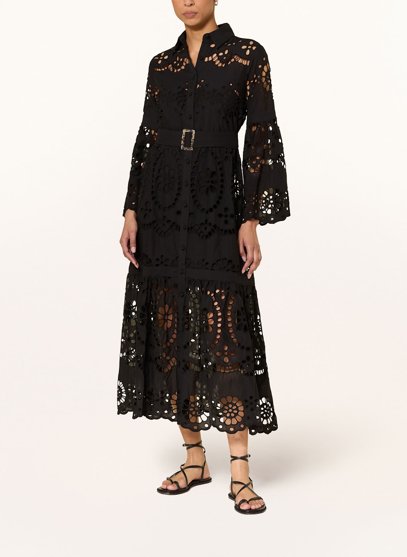 MISS JUNE Košilové šaty z děrované krajky: ČERNÁ