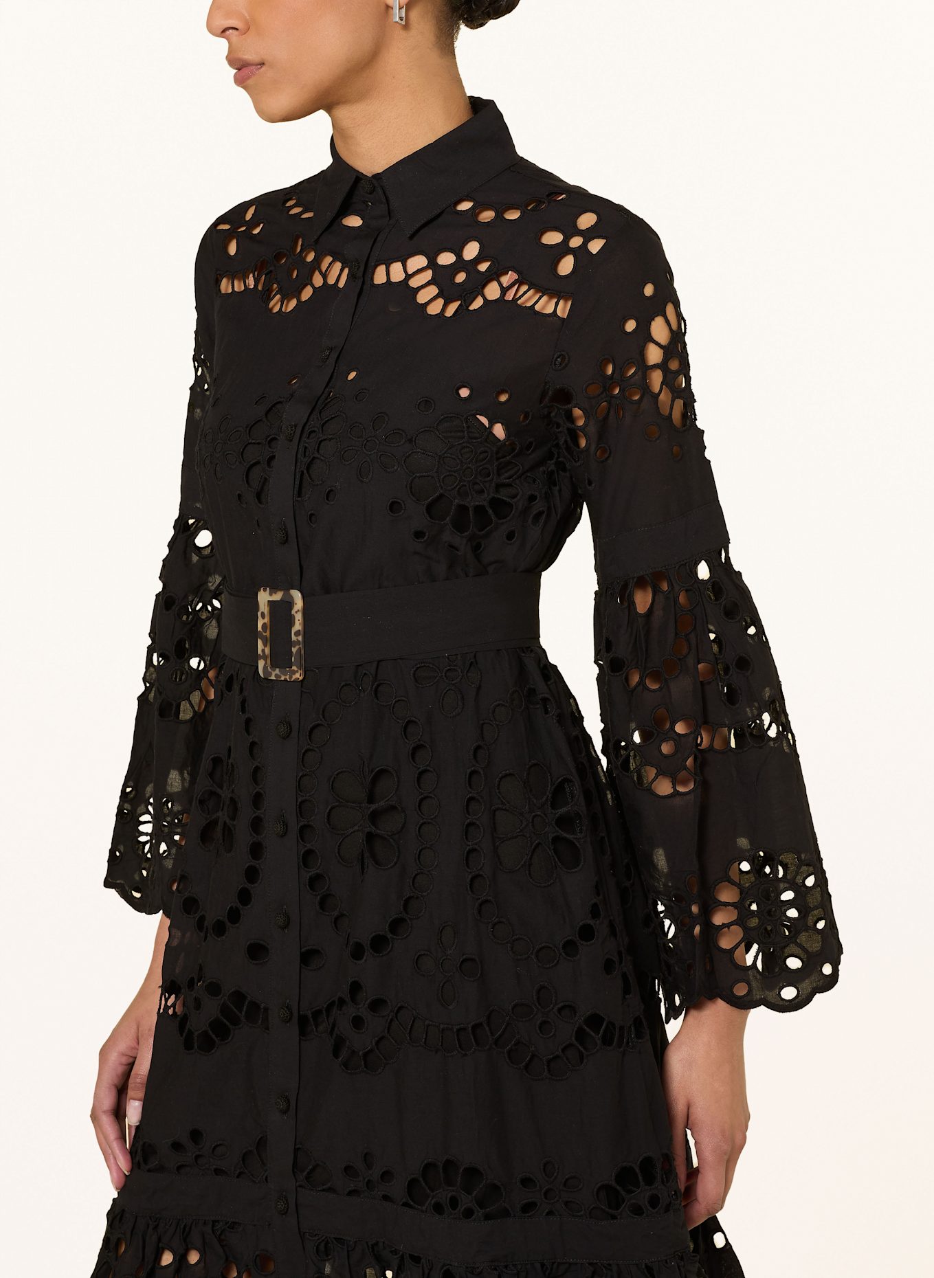 MISS JUNE Košilové šaty z děrované krajky: ČERNÁ