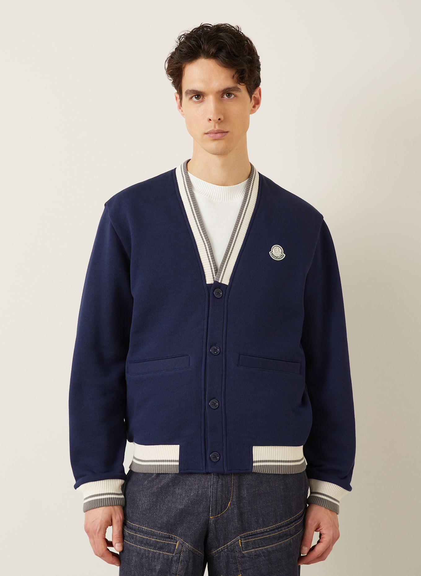 MONCLER Jacke im Materialmix: DUNKELBLAU