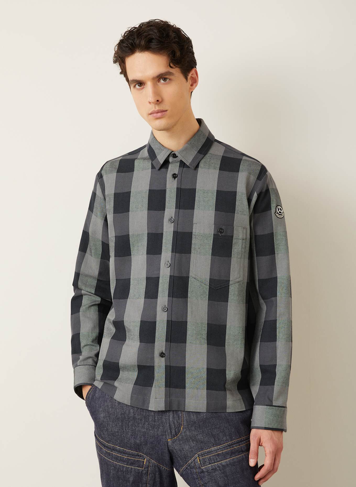 MONCLER Hemd Regular Fit: SCHWARZ/ DUNKELGRAU/ GRAU