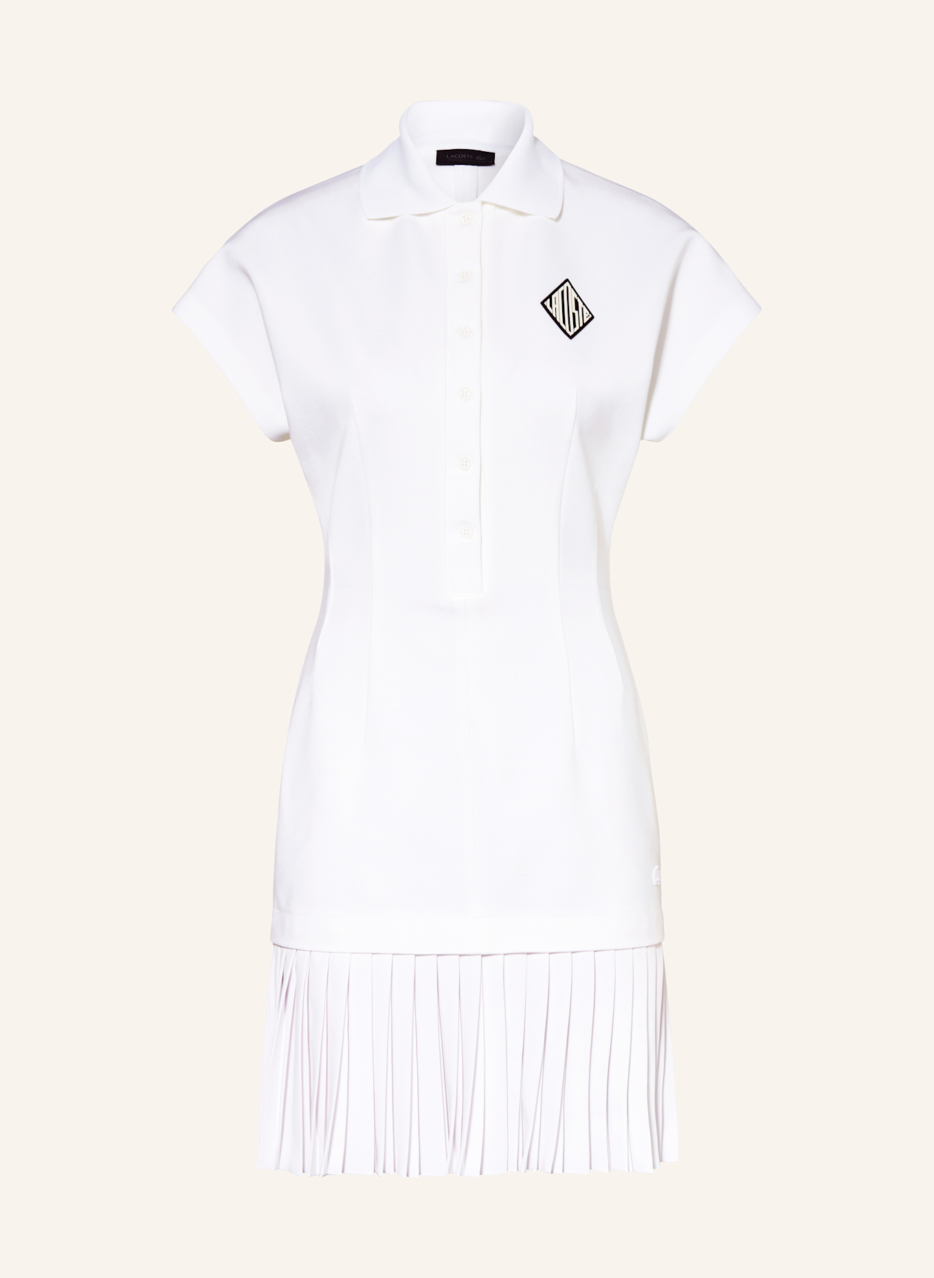 LACOSTE Polokleid LAURA im Materialmix mit Plissees: WEISS