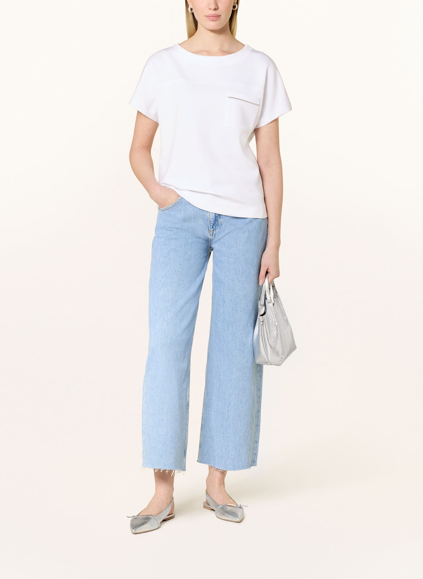monari Sweatshirt mit Schmucksteinen: WEISS
