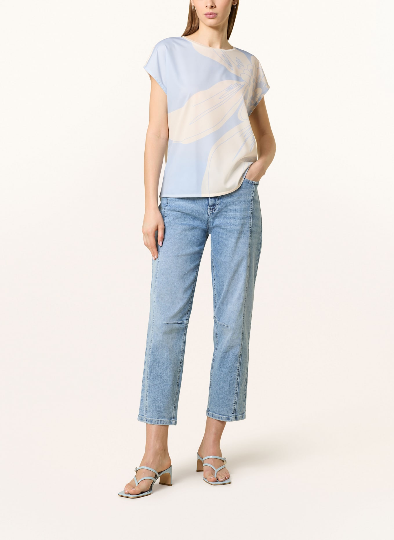 OPUS T-Shirt SAMELIE im Materialmix: HELLBLAU / ECRU