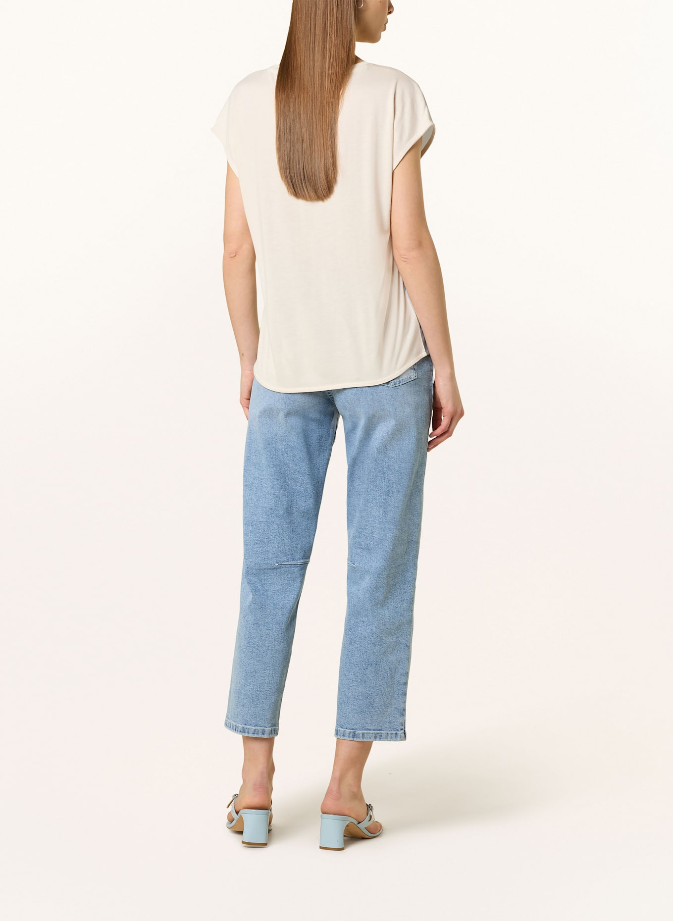 OPUS T-Shirt SAMELIE im Materialmix: HELLBLAU / ECRU