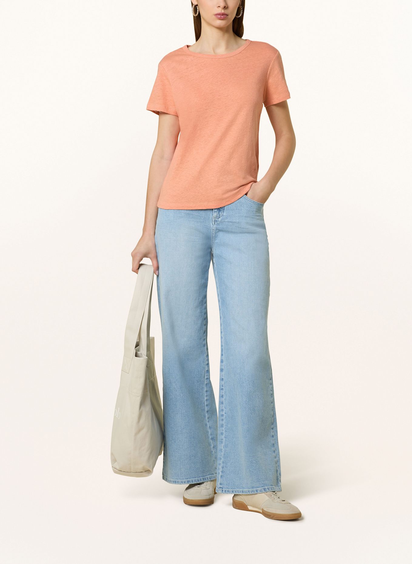 OPUS T-Shirt SORILA mit Leinen: HELLORANGE