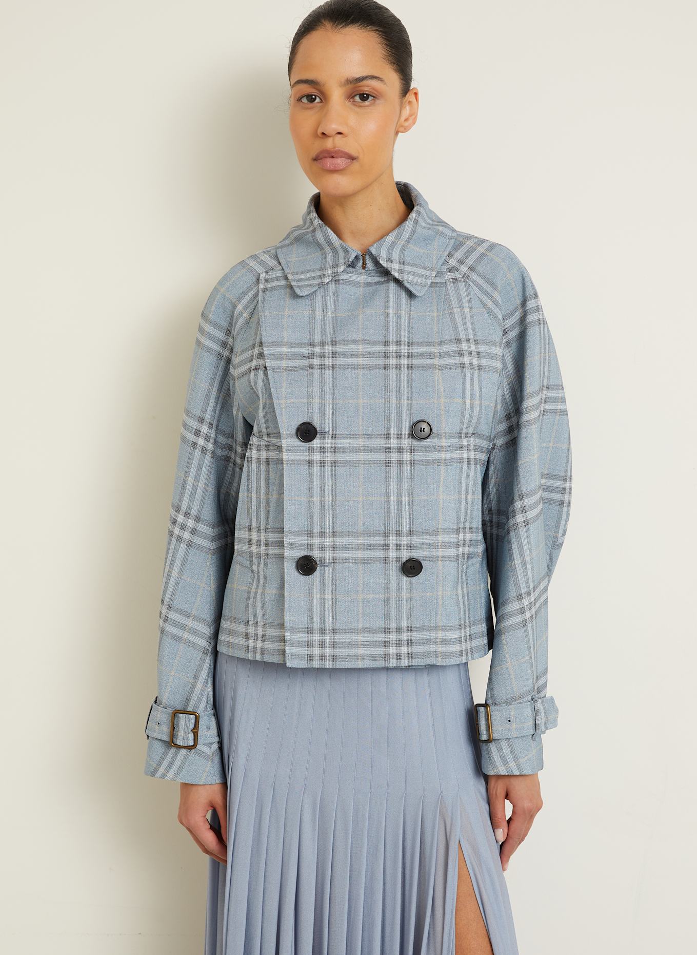 BURBERRY Cabanjacke mit Seide: BLAUGRAU / SCHWARZ