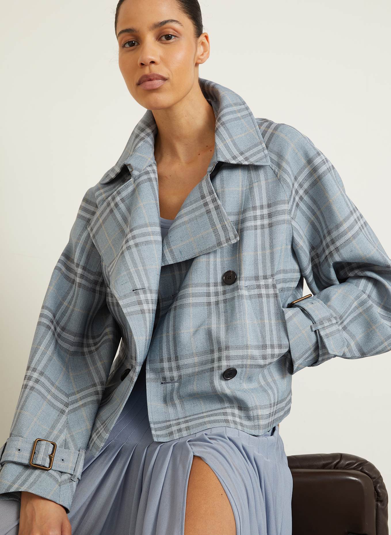 BURBERRY Cabanjacke mit Seide: BLAUGRAU / SCHWARZ