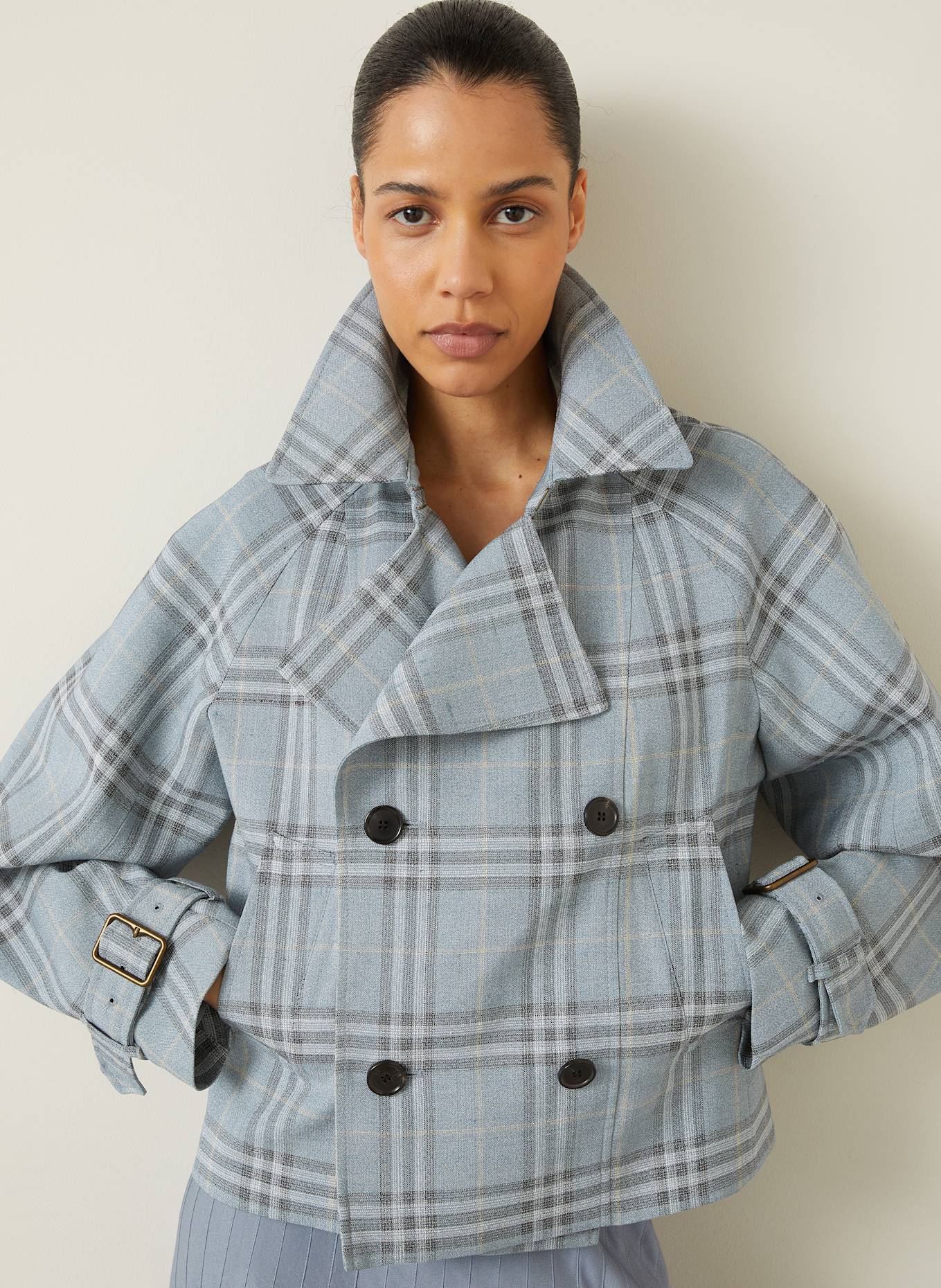 BURBERRY Cabanjacke mit Seide: BLAUGRAU / SCHWARZ