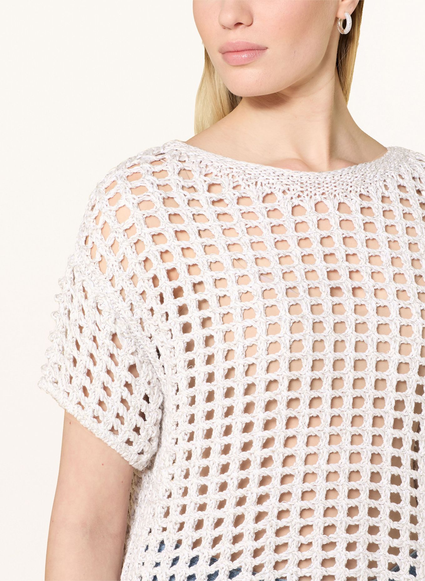 monari Strickshirt mit Glitzergarn: ECRU/ SILBER