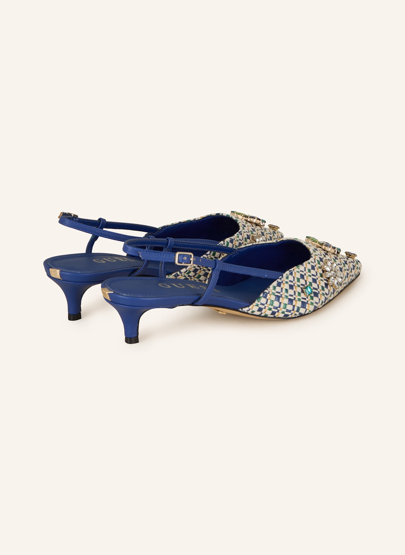 GUESS Slingpumps JESSENY mit Schmucksteinen: BLAU/ WEISS/ GRÜN